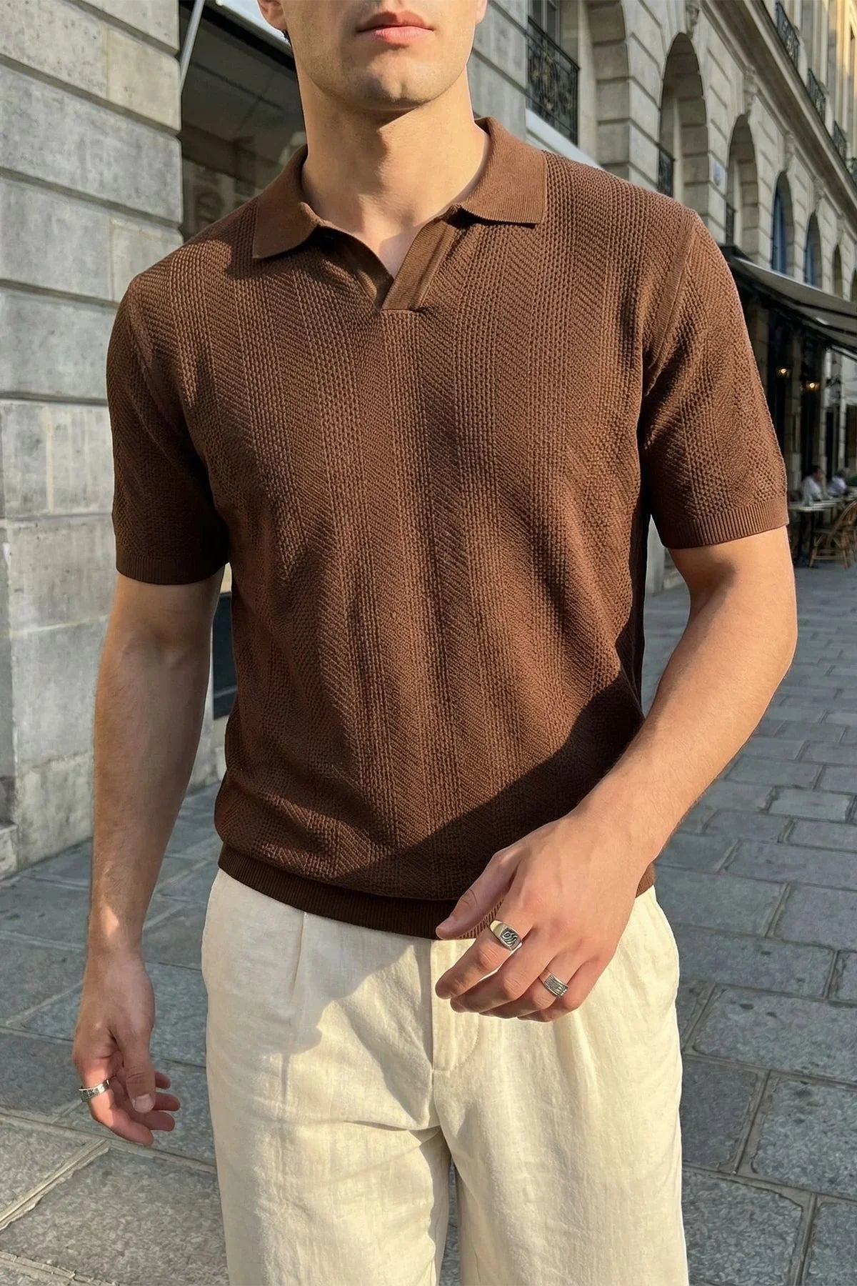 Chapa Regular Fit Polo Yaka Erkek Kısa Kol Dokulu Triko Tişört - Livio Ferri