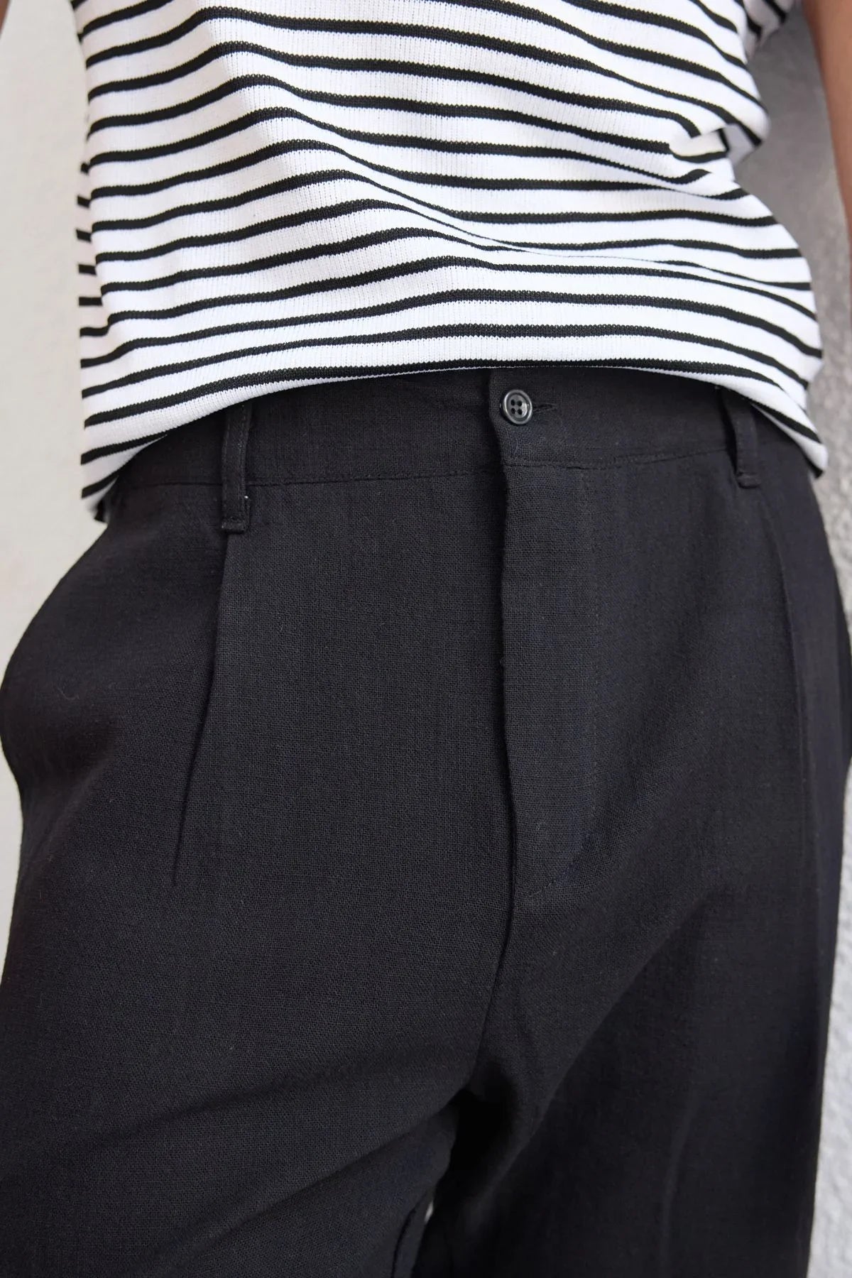 Dulan Erkek Baggy Fit Pantolon Keten Görünümlü %100 Pamuk Lastikli Bel - Livio Ferri