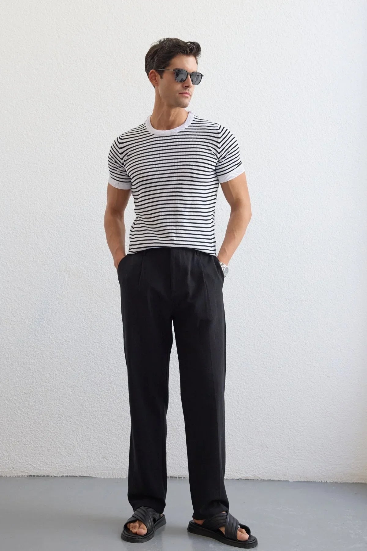 Dulan Erkek Baggy Fit Pantolon Keten Görünümlü %100 Pamuk Lastikli Bel - Livio Ferri