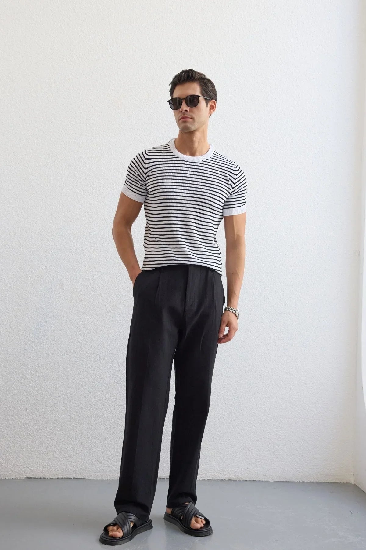 Dulan Erkek Baggy Fit Pantolon Keten Görünümlü %100 Pamuk Lastikli Bel - Livio Ferri