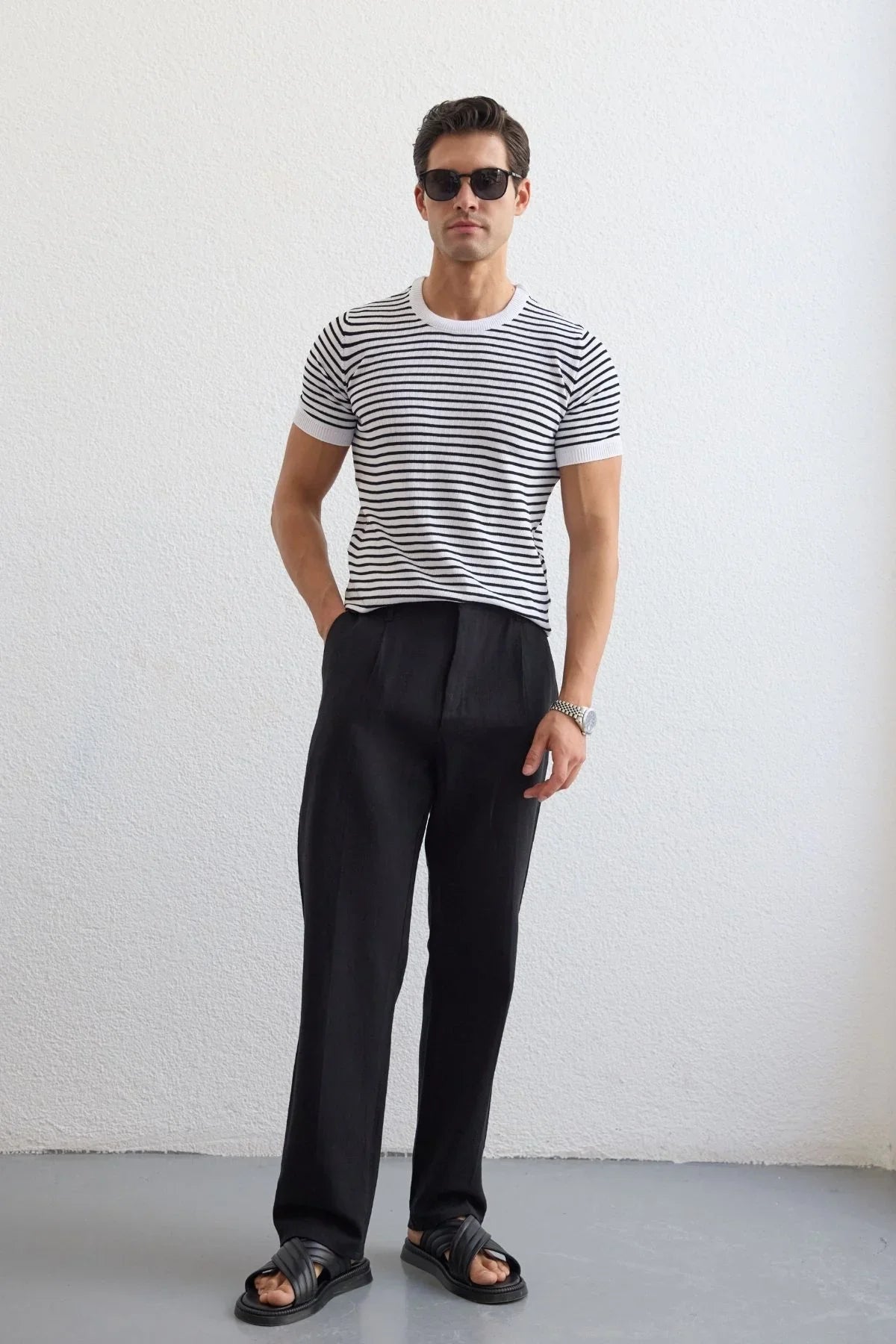 Dulan Erkek Baggy Fit Pantolon Keten Görünümlü %100 Pamuk Lastikli Bel - Livio Ferri