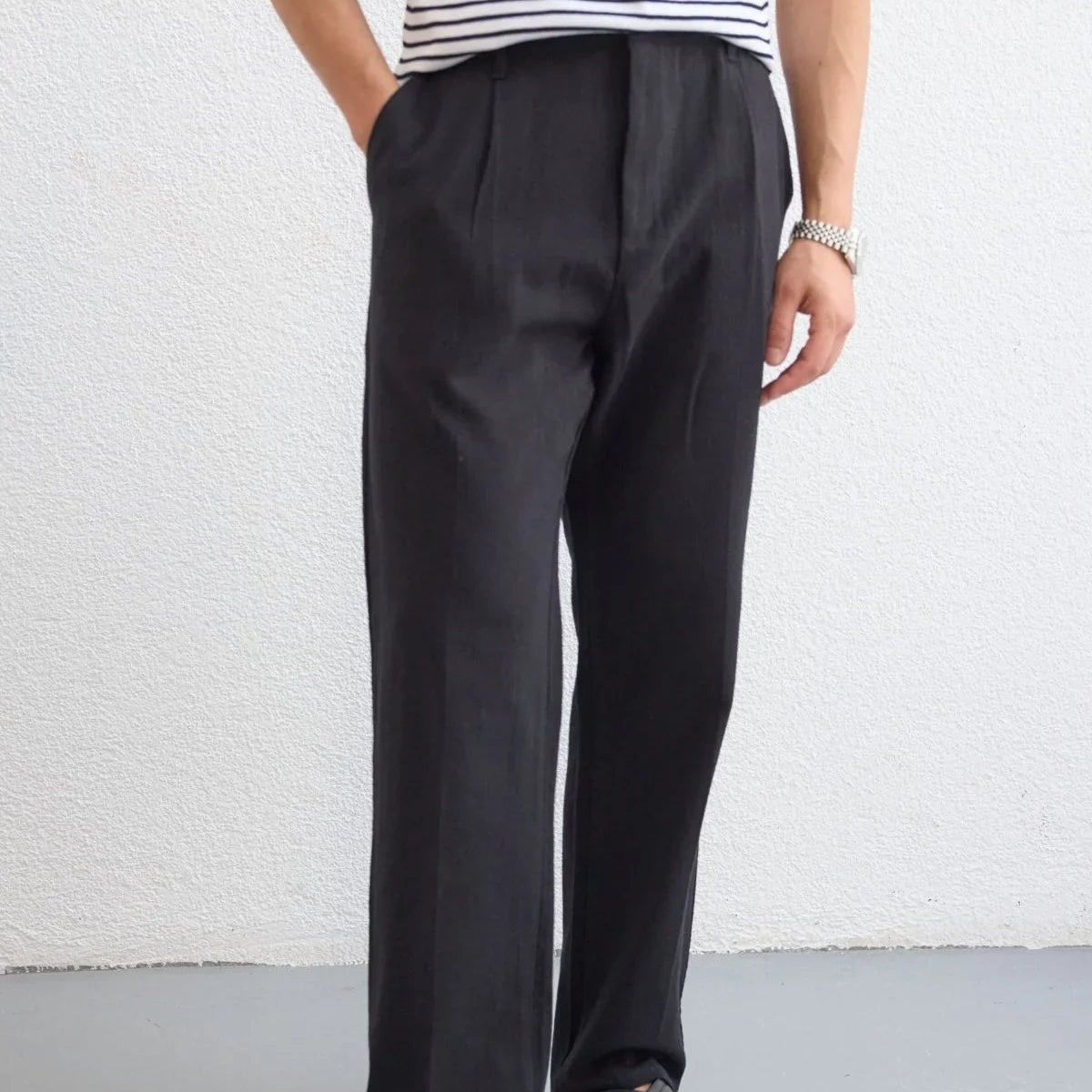 Dulan Erkek Baggy Fit Pantolon Keten Görünümlü %100 Pamuk Lastikli Bel - Livio Ferri