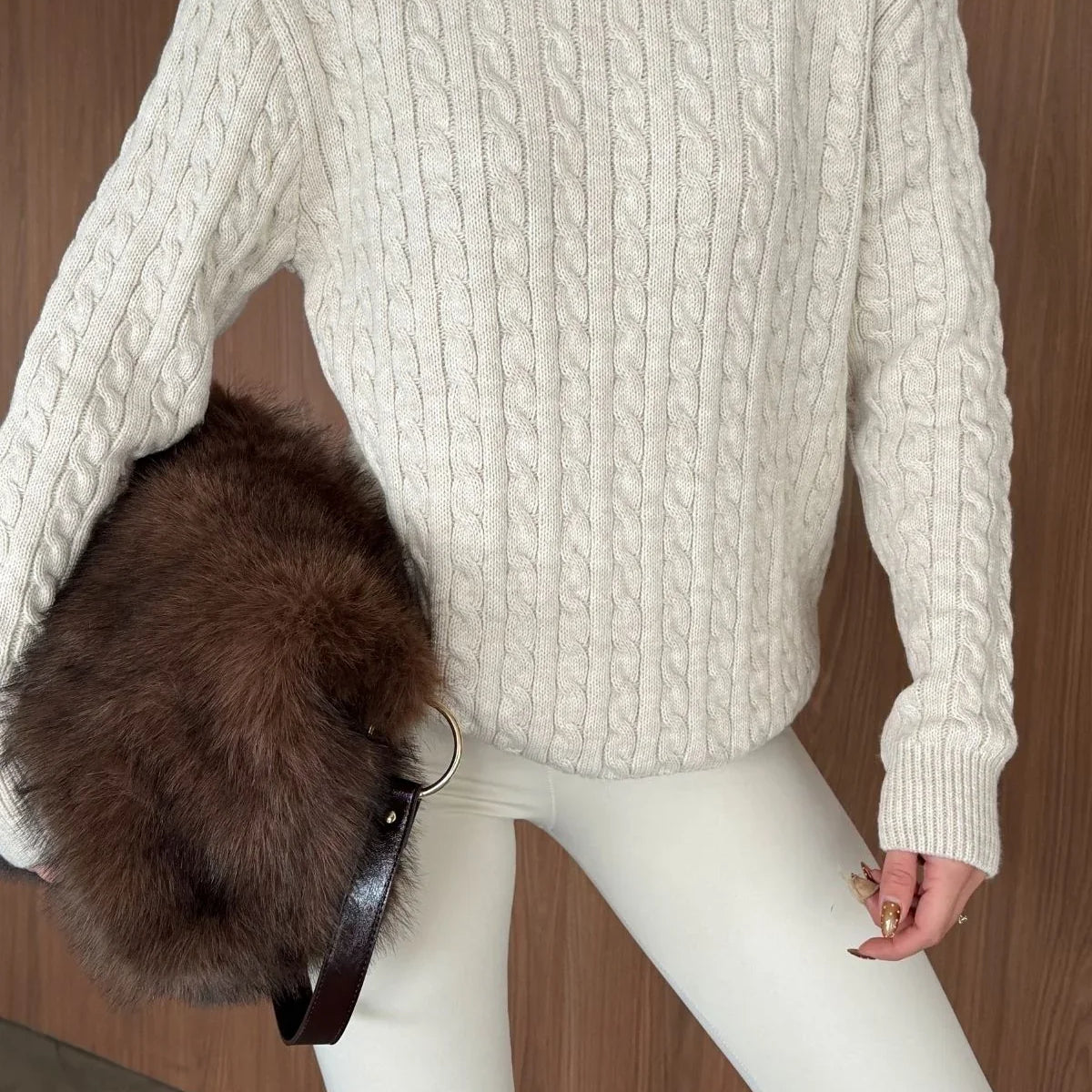 Erin Premium Saç Örgü Bisiklet Yaka Kalın Triko Kazak - Livio Ferri