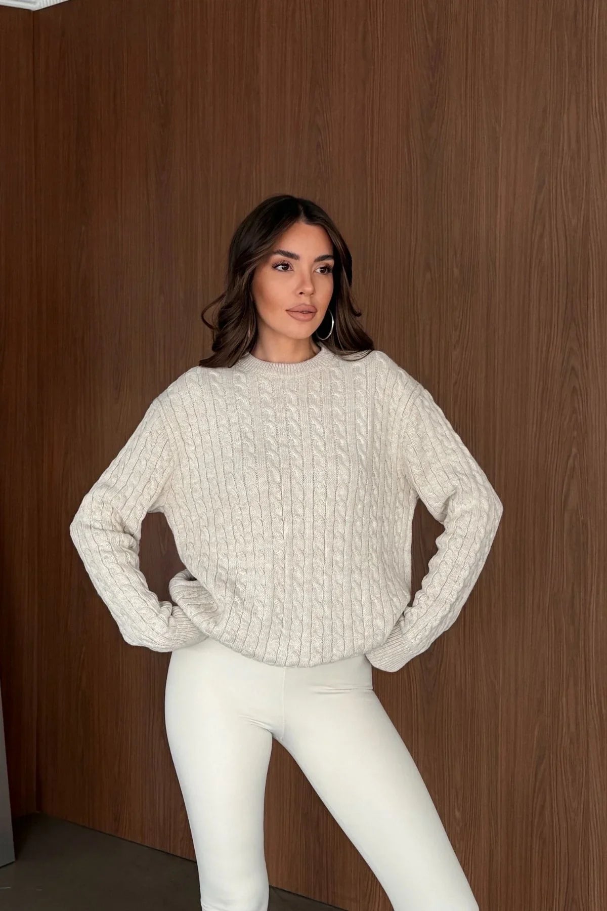 Erin Premium Saç Örgü Bisiklet Yaka Kalın Triko Kazak - Livio Ferri