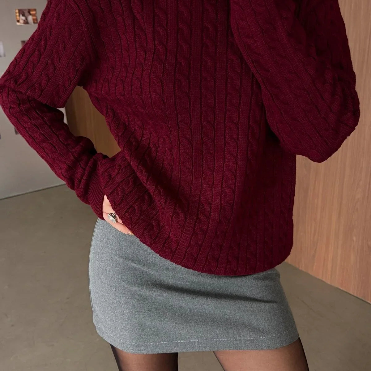 Erin Premium Saç Örgü Bisiklet Yaka Kalın Triko Kazak - Livio Ferri