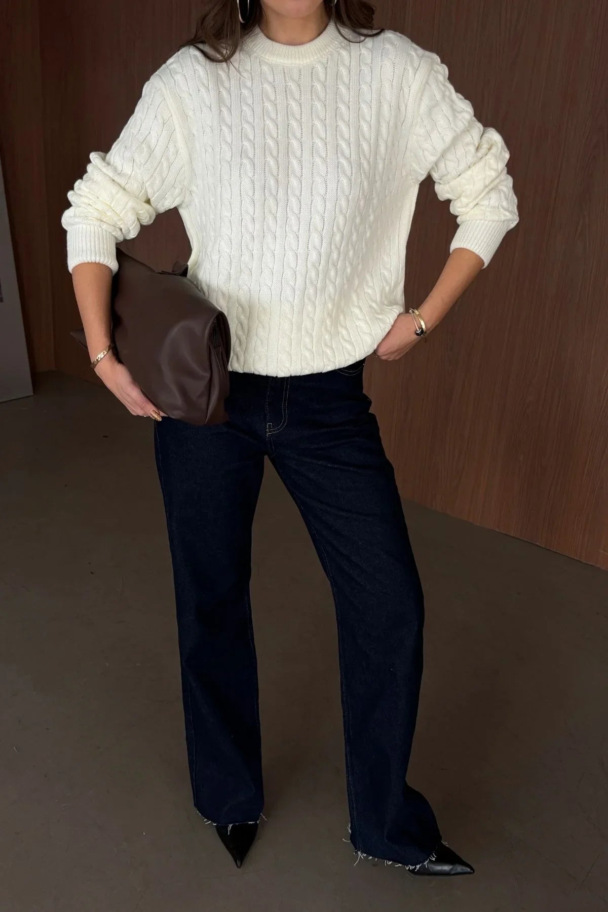 Erin Premium Saç Örgü Bisiklet Yaka Kalın Triko Kazak - Livio Ferri