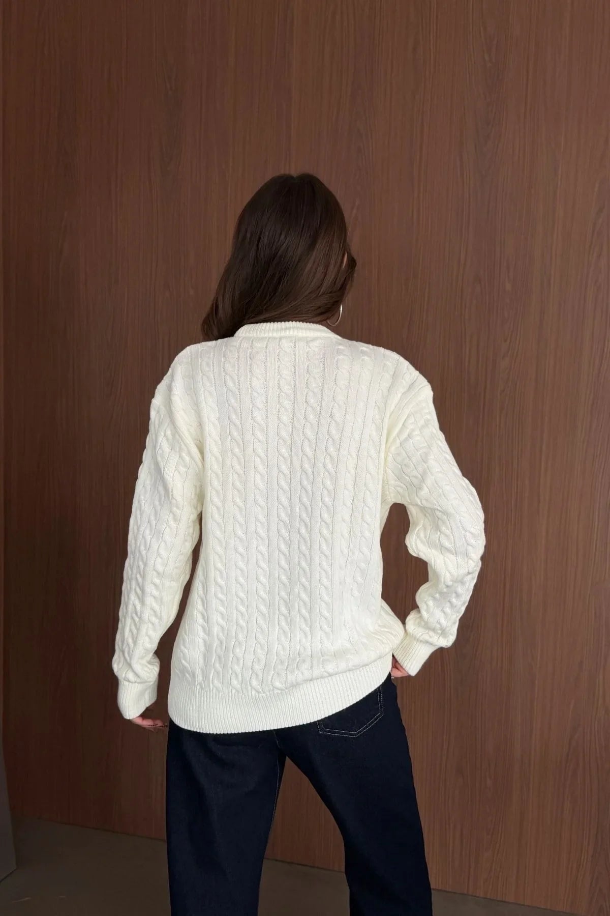 Erin Premium Saç Örgü Bisiklet Yaka Kalın Triko Kazak - Livio Ferri