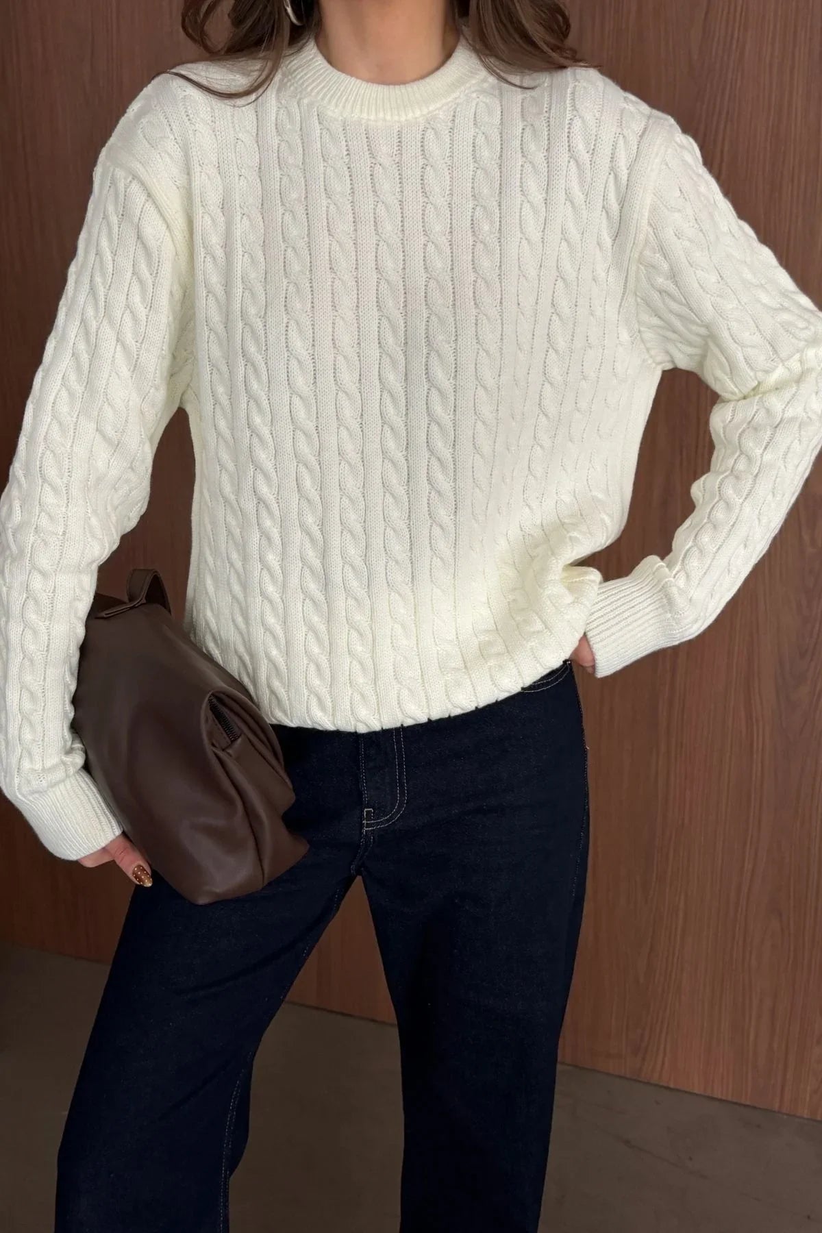 Erin Premium Saç Örgü Bisiklet Yaka Kalın Triko Kazak - Livio Ferri