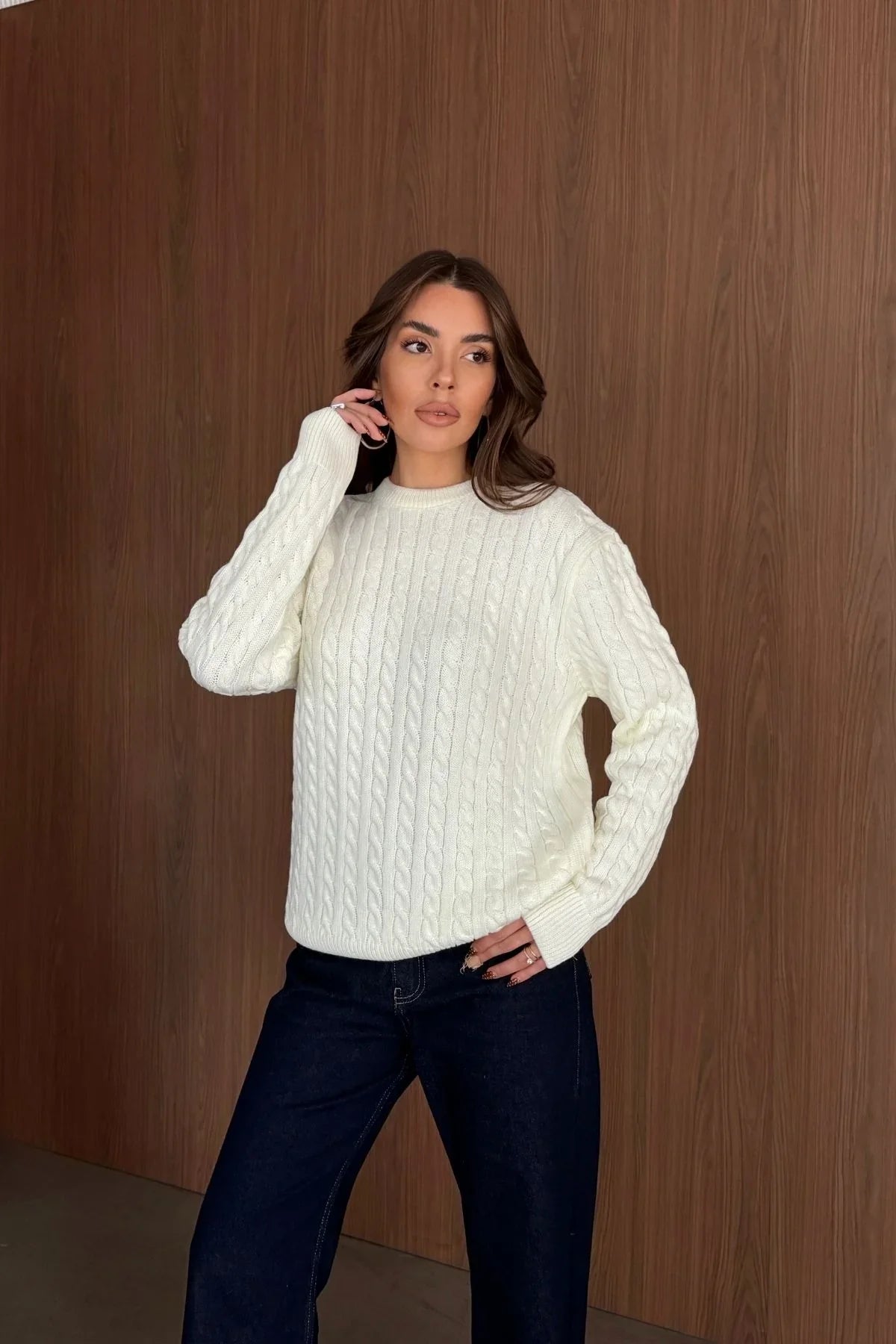 Erin Premium Saç Örgü Bisiklet Yaka Kalın Triko Kazak - Livio Ferri