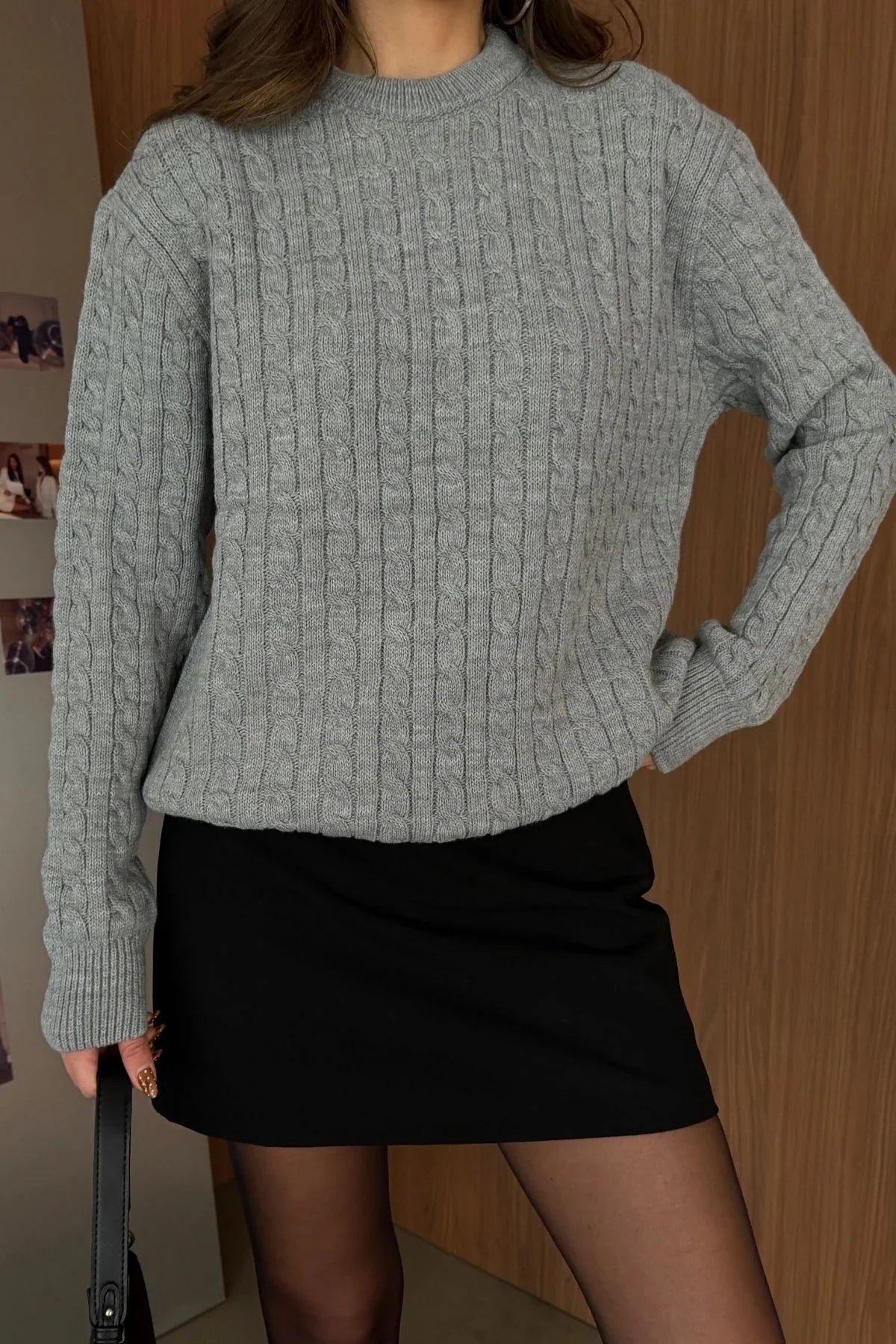 Erin Premium Saç Örgü Bisiklet Yaka Kalın Triko Kazak - Livio Ferri