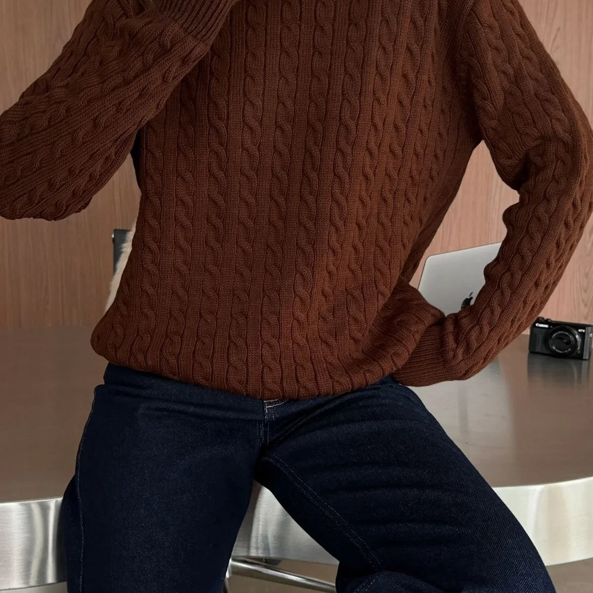 Erin Premium Saç Örgü Bisiklet Yaka Kalın Triko Kazak - Livio Ferri