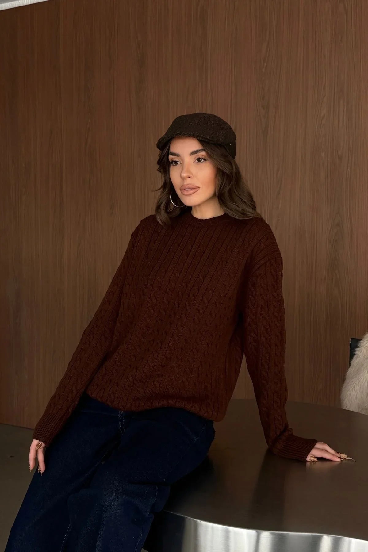 Erin Premium Saç Örgü Bisiklet Yaka Kalın Triko Kazak - Livio Ferri