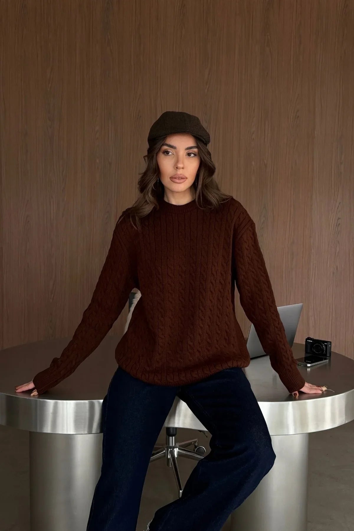 Erin Premium Saç Örgü Bisiklet Yaka Kalın Triko Kazak - Livio Ferri