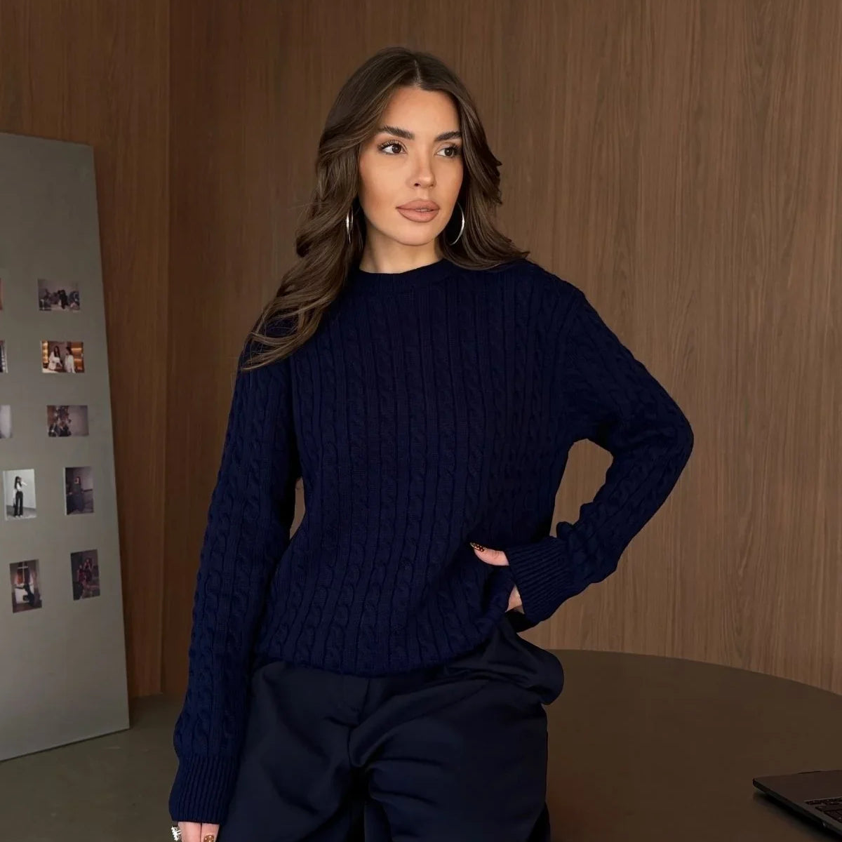 Erin Premium Saç Örgü Bisiklet Yaka Kalın Triko Kazak - Livio Ferri