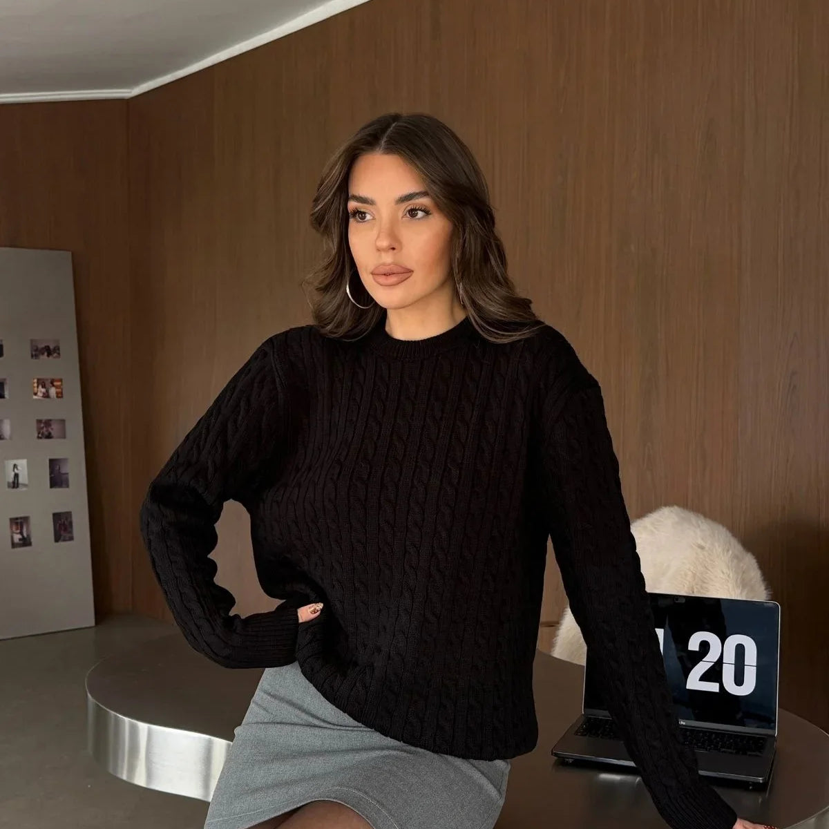 Erin Premium Saç Örgü Bisiklet Yaka Kalın Triko Kazak - Livio Ferri