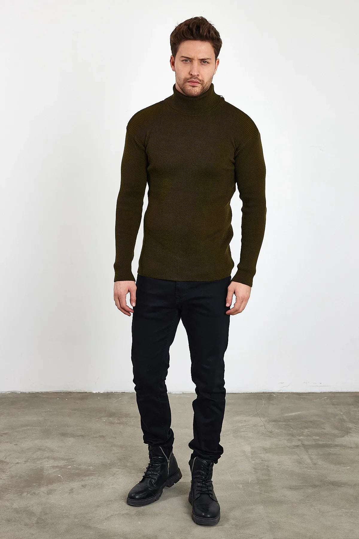 Erkek Balıkçı Yaka Slim Fit Fitilli Triko Kazak - Livio Ferri