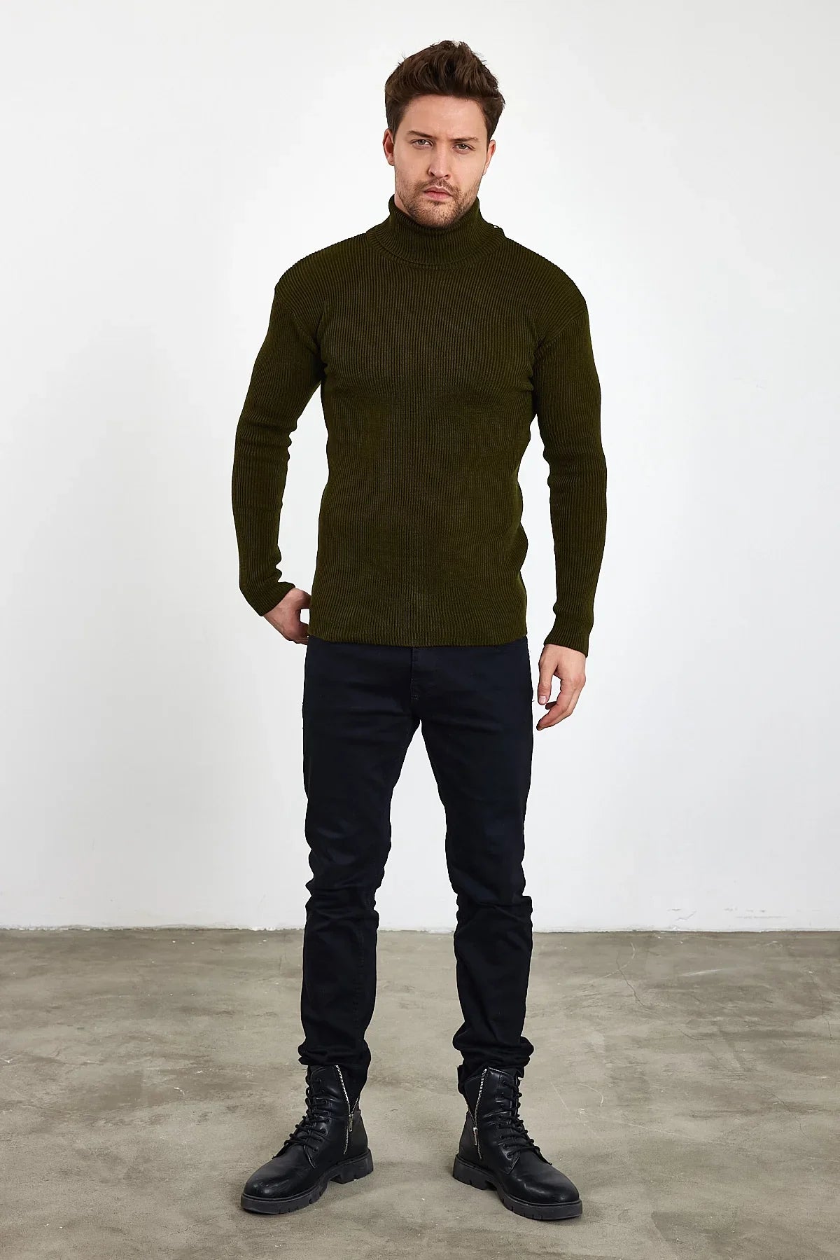 Erkek Balıkçı Yaka Slim Fit Fitilli Triko Kazak - Livio Ferri