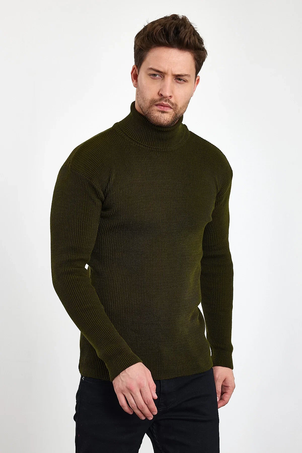 Erkek Balıkçı Yaka Slim Fit Fitilli Triko Kazak - Livio Ferri