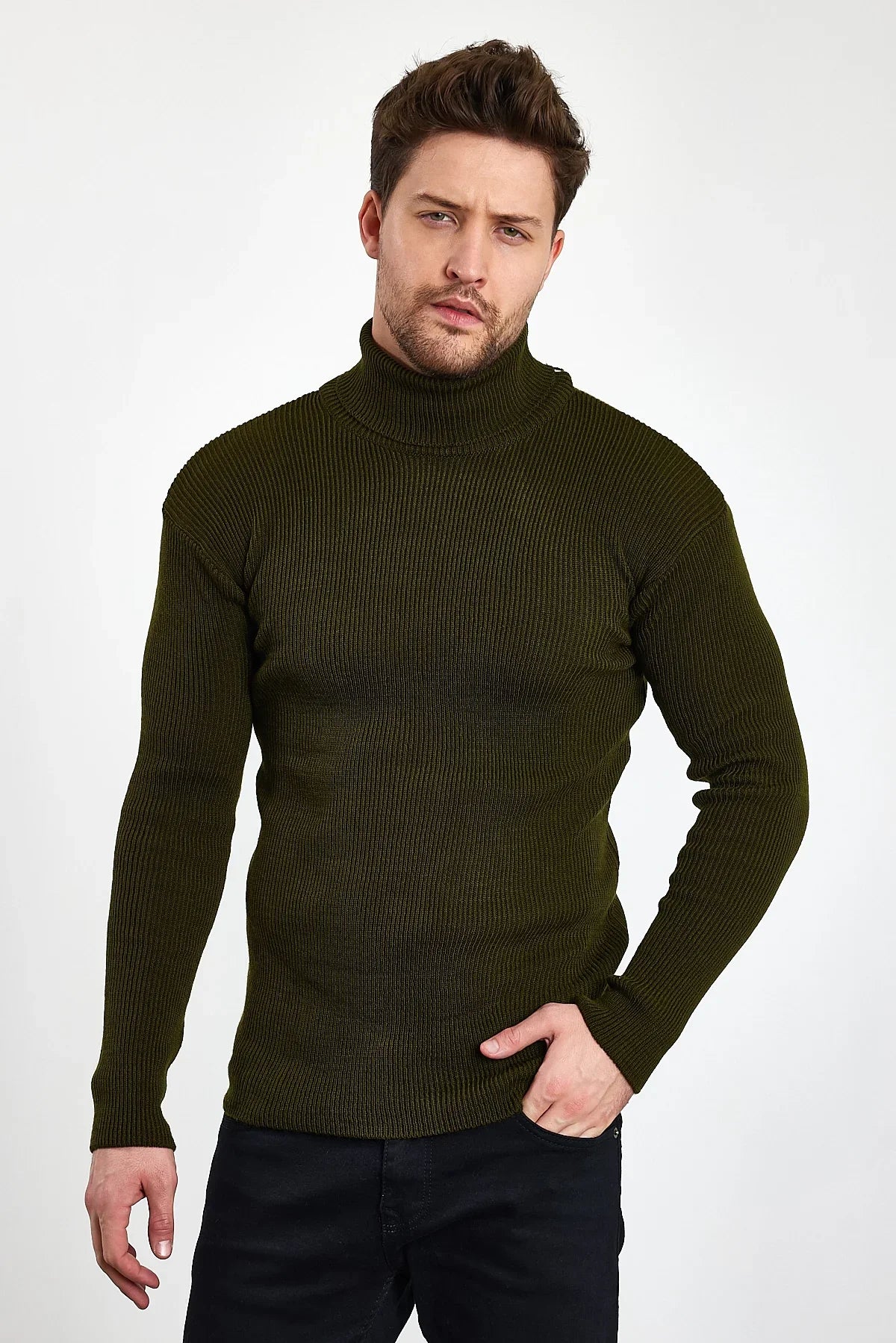 Erkek Balıkçı Yaka Slim Fit Fitilli Triko Kazak - Livio Ferri