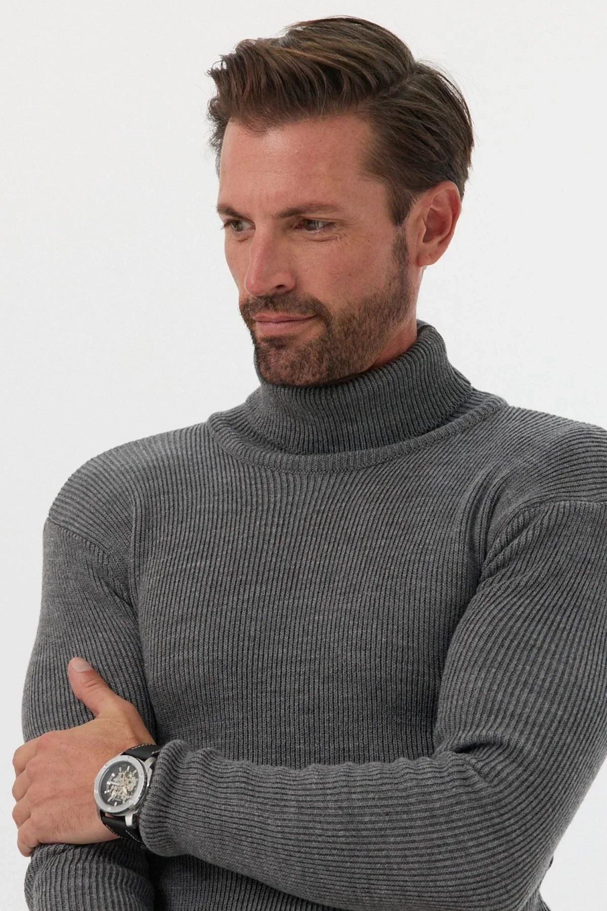 Erkek Balıkçı Yaka Slim Fit Fitilli Triko Kazak - Livio Ferri