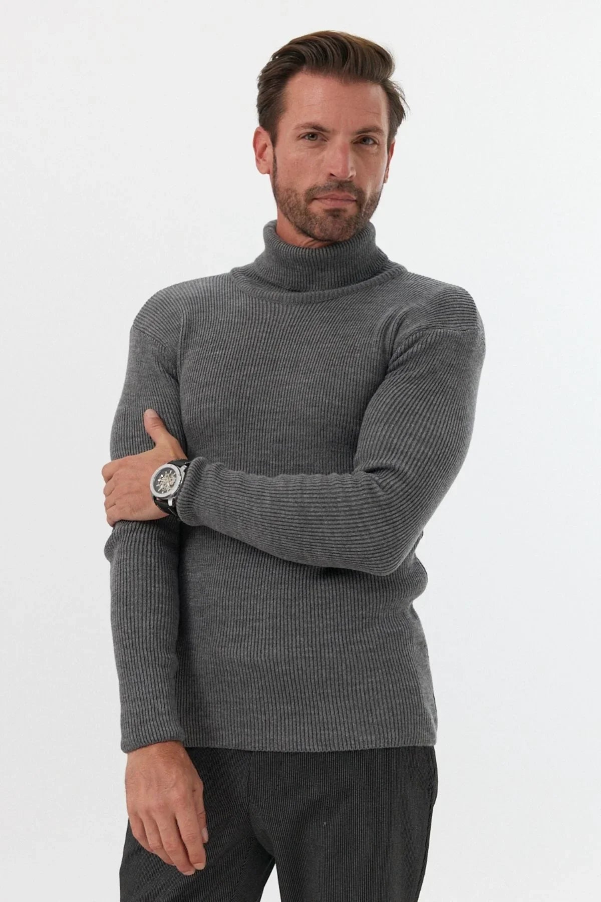 Erkek Balıkçı Yaka Slim Fit Fitilli Triko Kazak - Livio Ferri