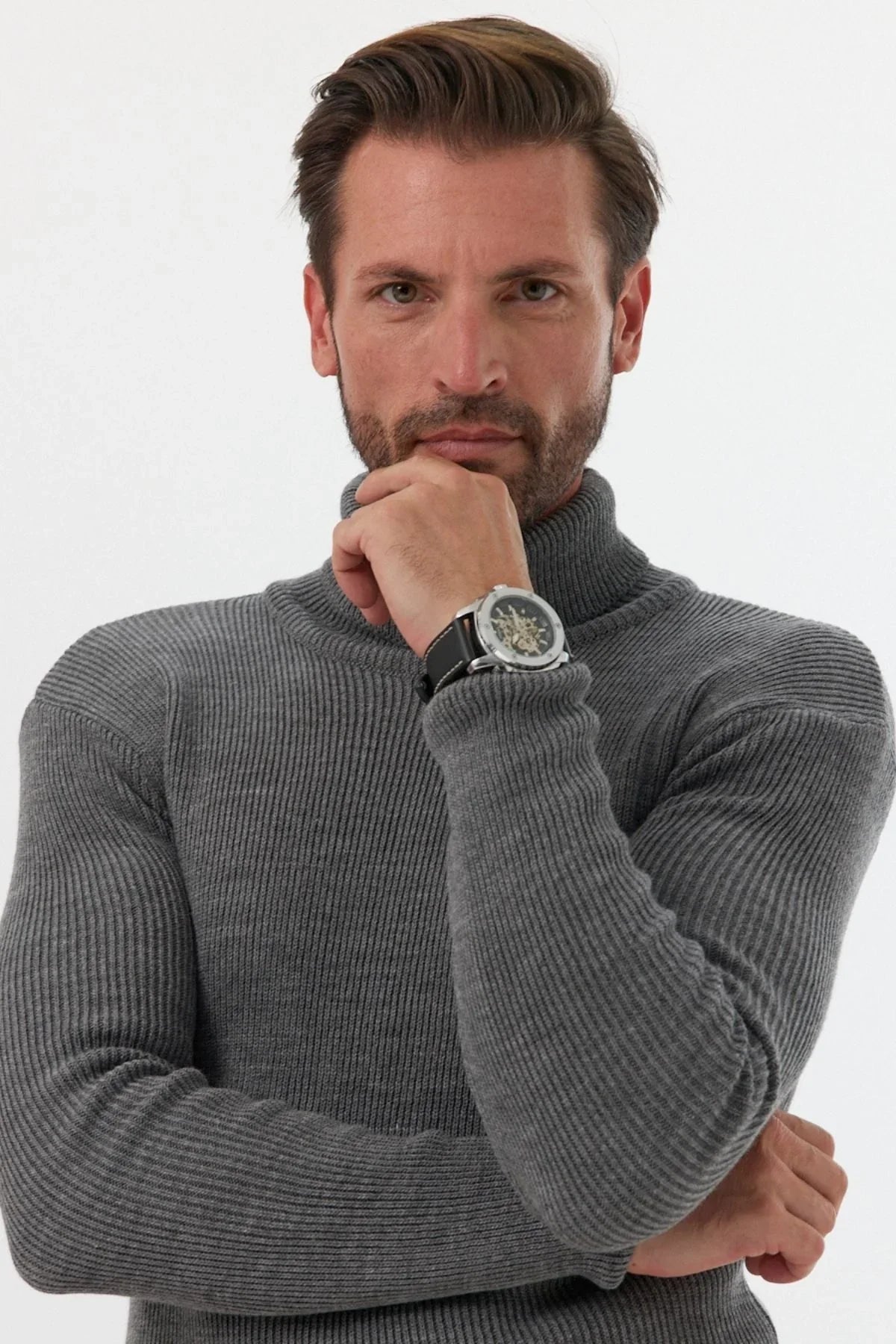 Erkek Balıkçı Yaka Slim Fit Fitilli Triko Kazak - Livio Ferri