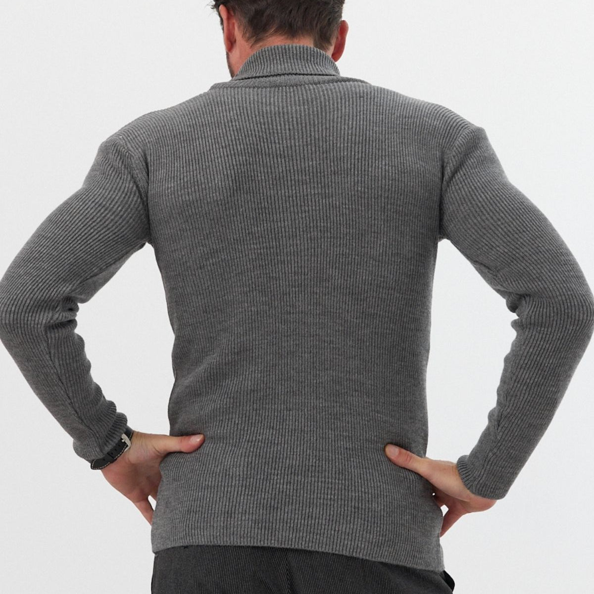 Erkek Balıkçı Yaka Slim Fit Fitilli Triko Kazak