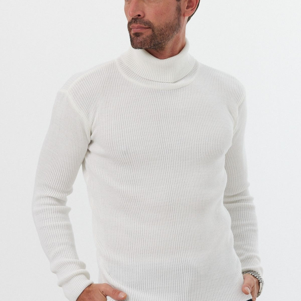 Erkek Balıkçı Yaka Slim Fit Fitilli Triko Kazak