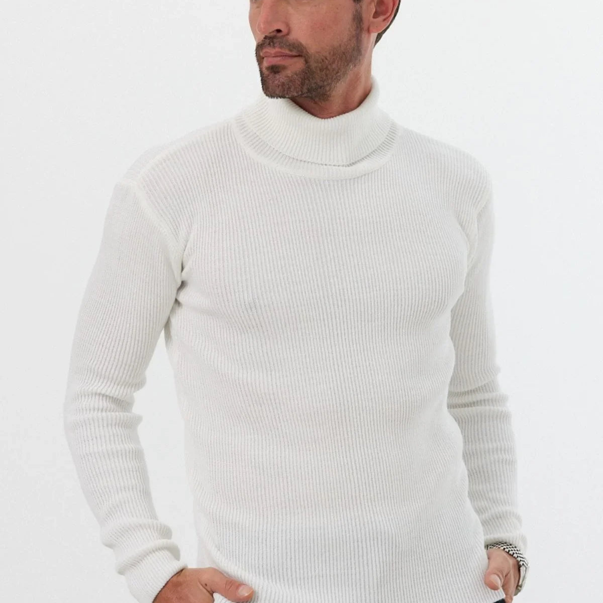 Erkek Balıkçı Yaka Slim Fit Fitilli Triko Kazak