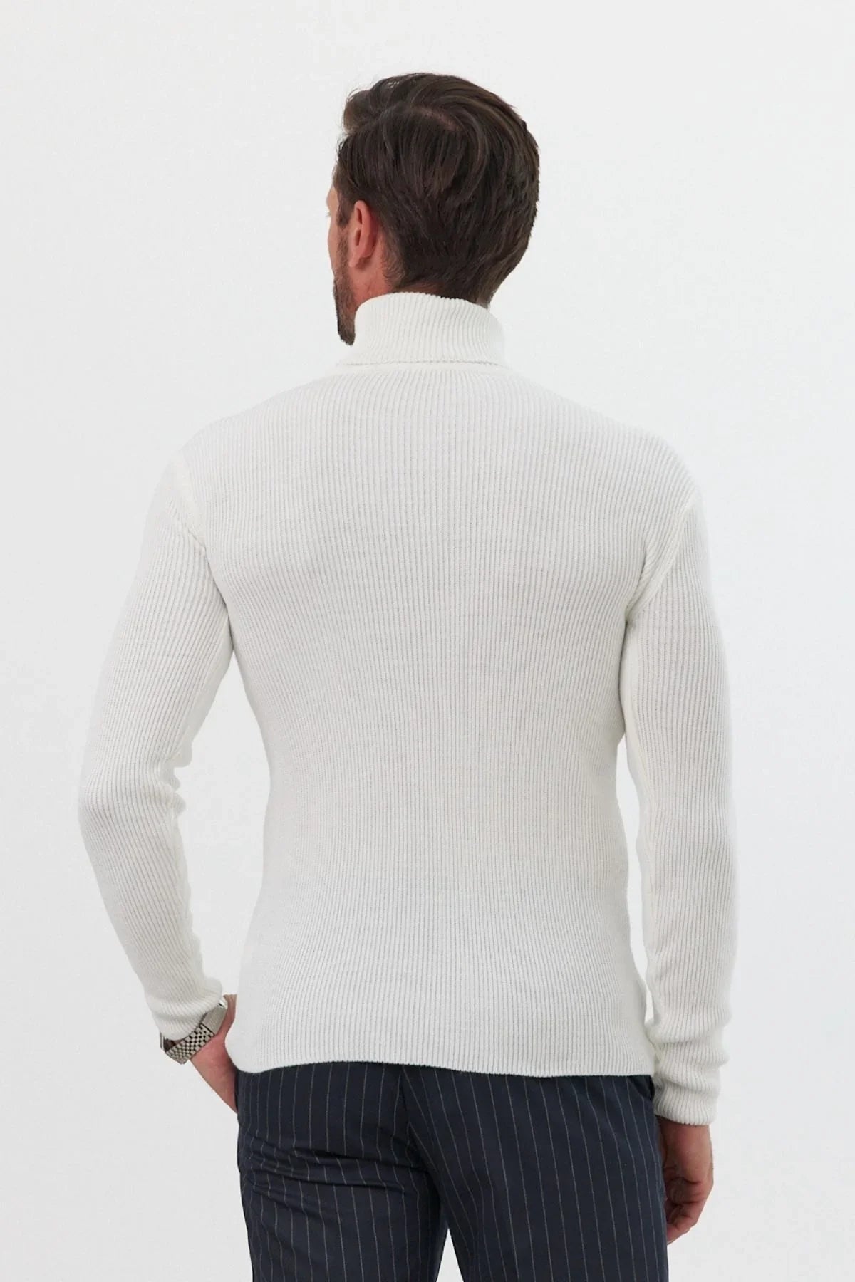 Erkek Balıkçı Yaka Slim Fit Fitilli Triko Kazak - Livio Ferri