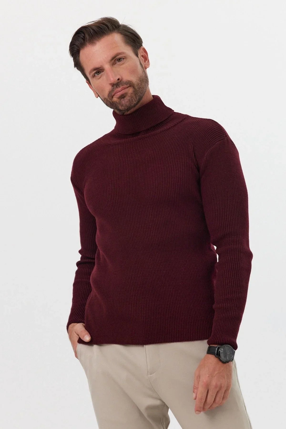 Erkek Balıkçı Yaka Slim Fit Fitilli Triko Kazak - Livio Ferri