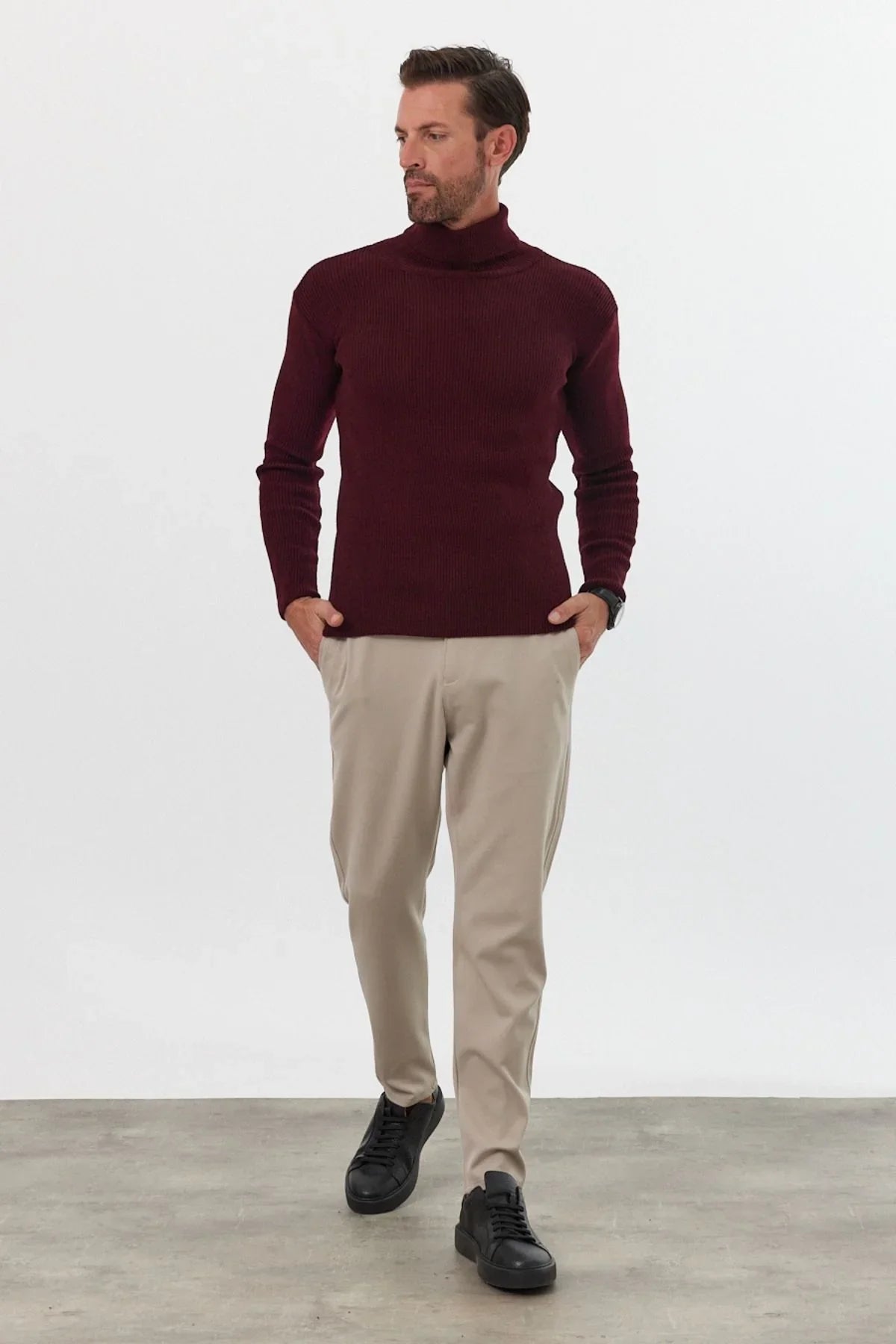 Erkek Balıkçı Yaka Slim Fit Fitilli Triko Kazak - Livio Ferri