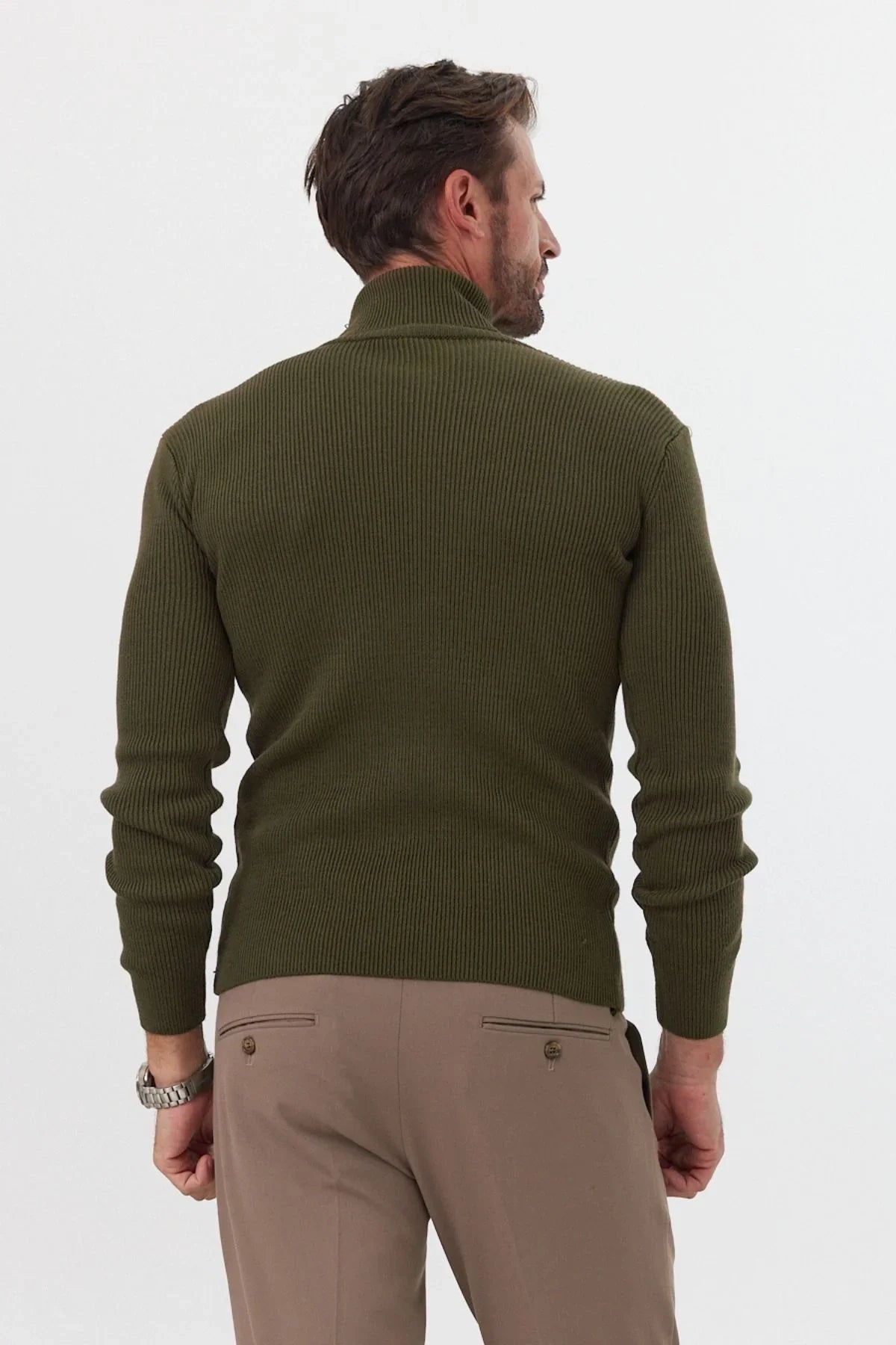 Erkek Balıkçı Yaka Slim Fit Fitilli Triko Kazak - Livio Ferri