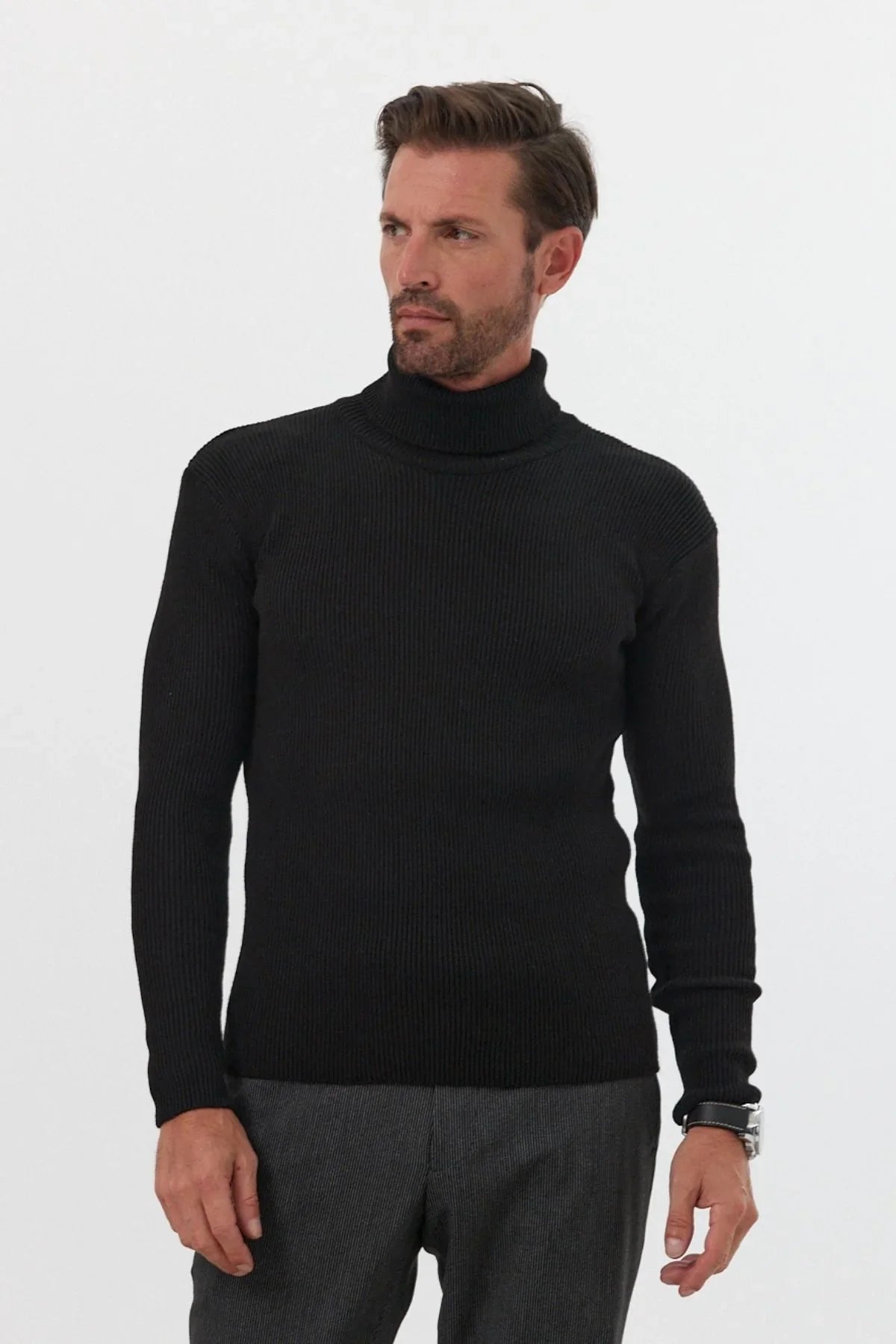 Erkek Balıkçı Yaka Slim Fit Fitilli Triko Kazak - Livio Ferri