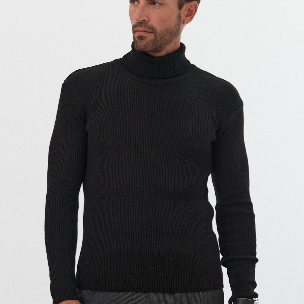 Erkek Balıkçı Yaka Slim Fit Fitilli Triko Kazak