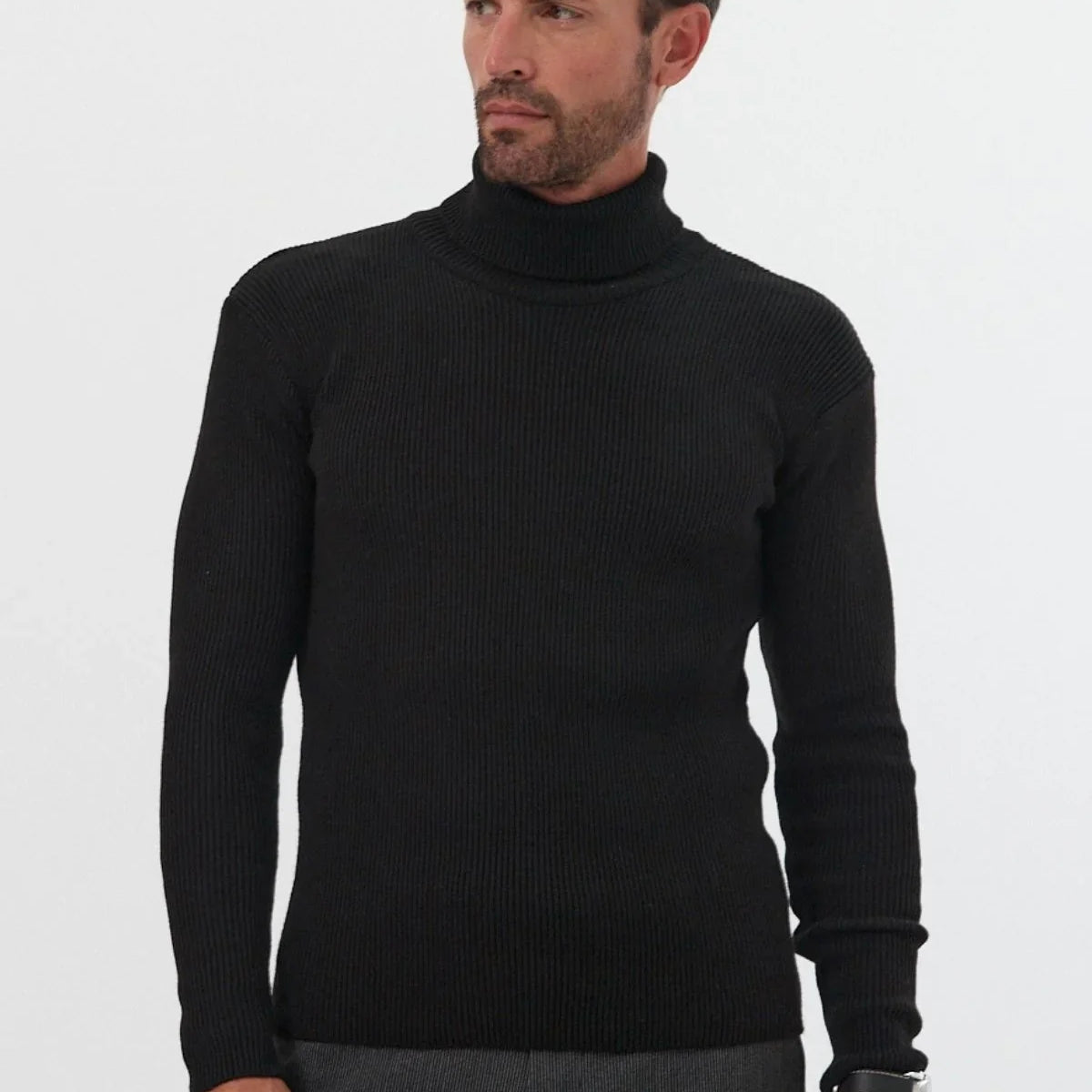 Erkek Balıkçı Yaka Slim Fit Fitilli Triko Kazak