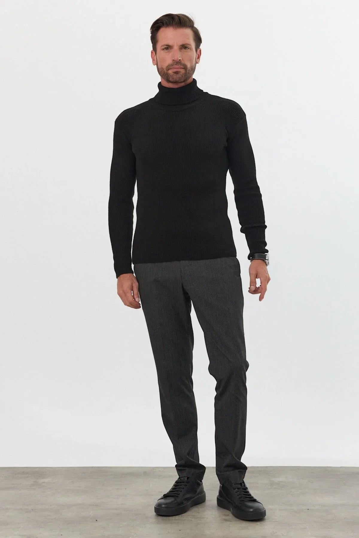 Erkek Balıkçı Yaka Slim Fit Fitilli Triko Kazak - Livio Ferri