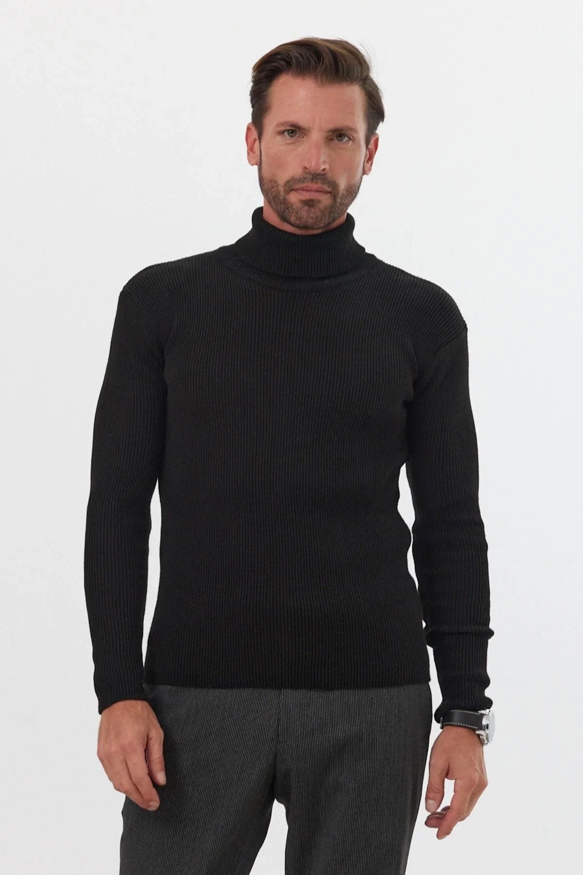 Erkek Balıkçı Yaka Slim Fit Fitilli Triko Kazak - Livio Ferri