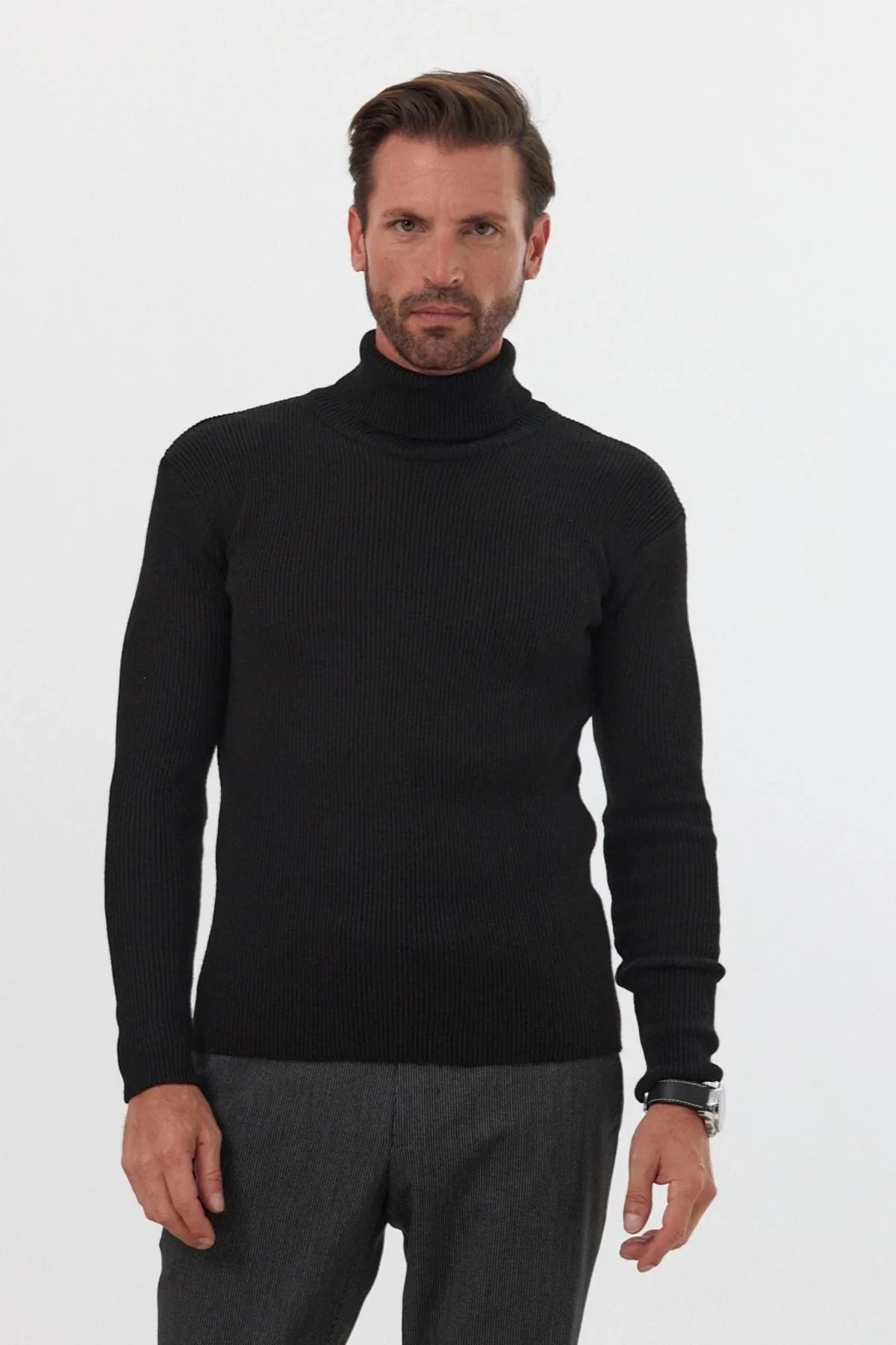 Erkek Balıkçı Yaka Slim Fit Fitilli Triko Kazak - Livio Ferri