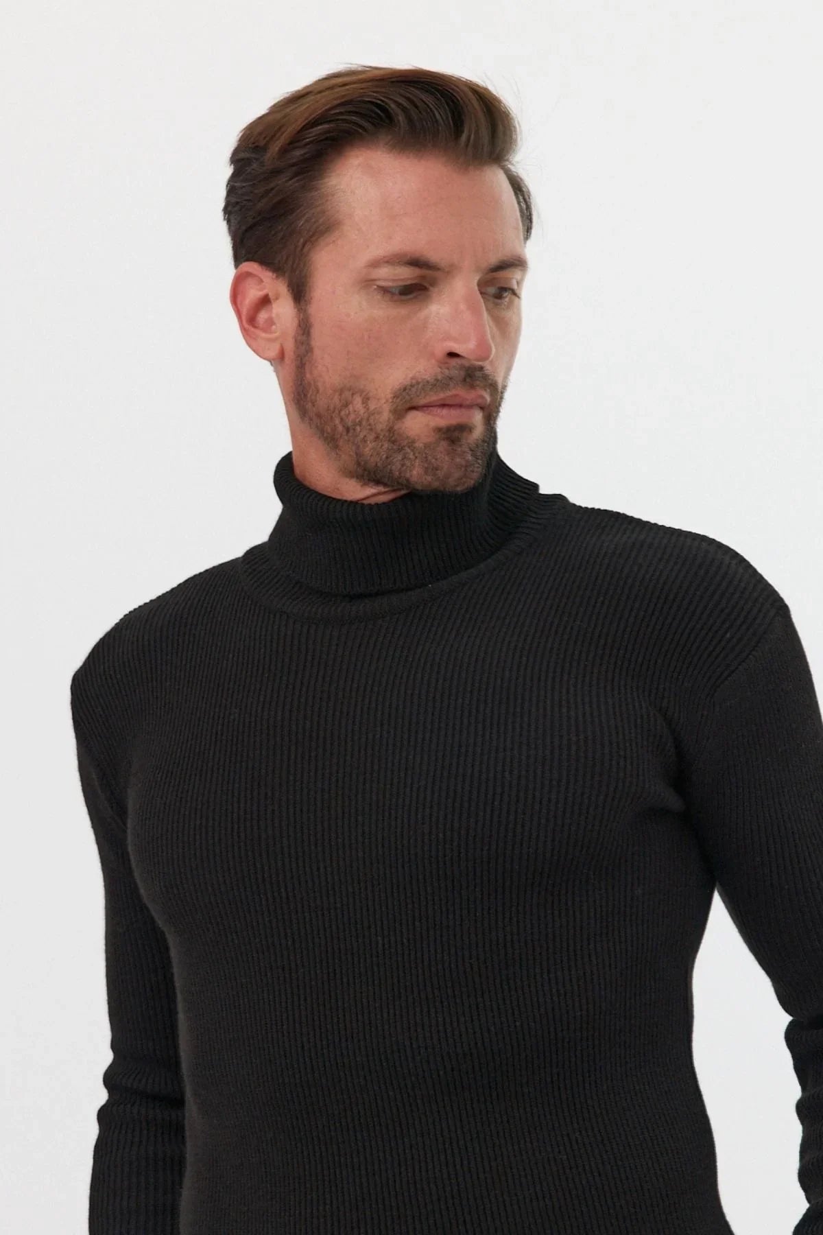 Erkek Balıkçı Yaka Slim Fit Fitilli Triko Kazak - Livio Ferri