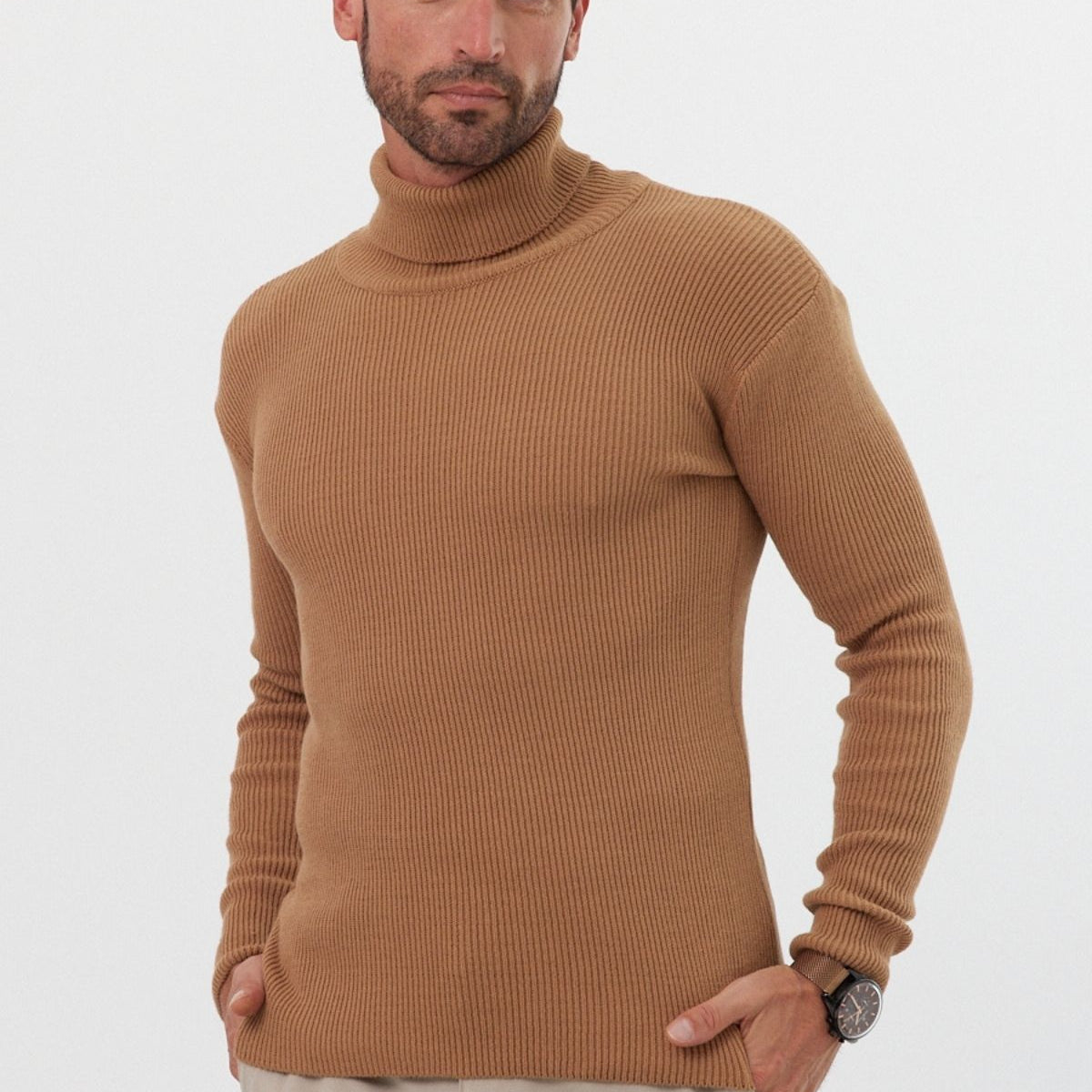 Erkek Balıkçı Yaka Slim Fit Fitilli Triko Kazak