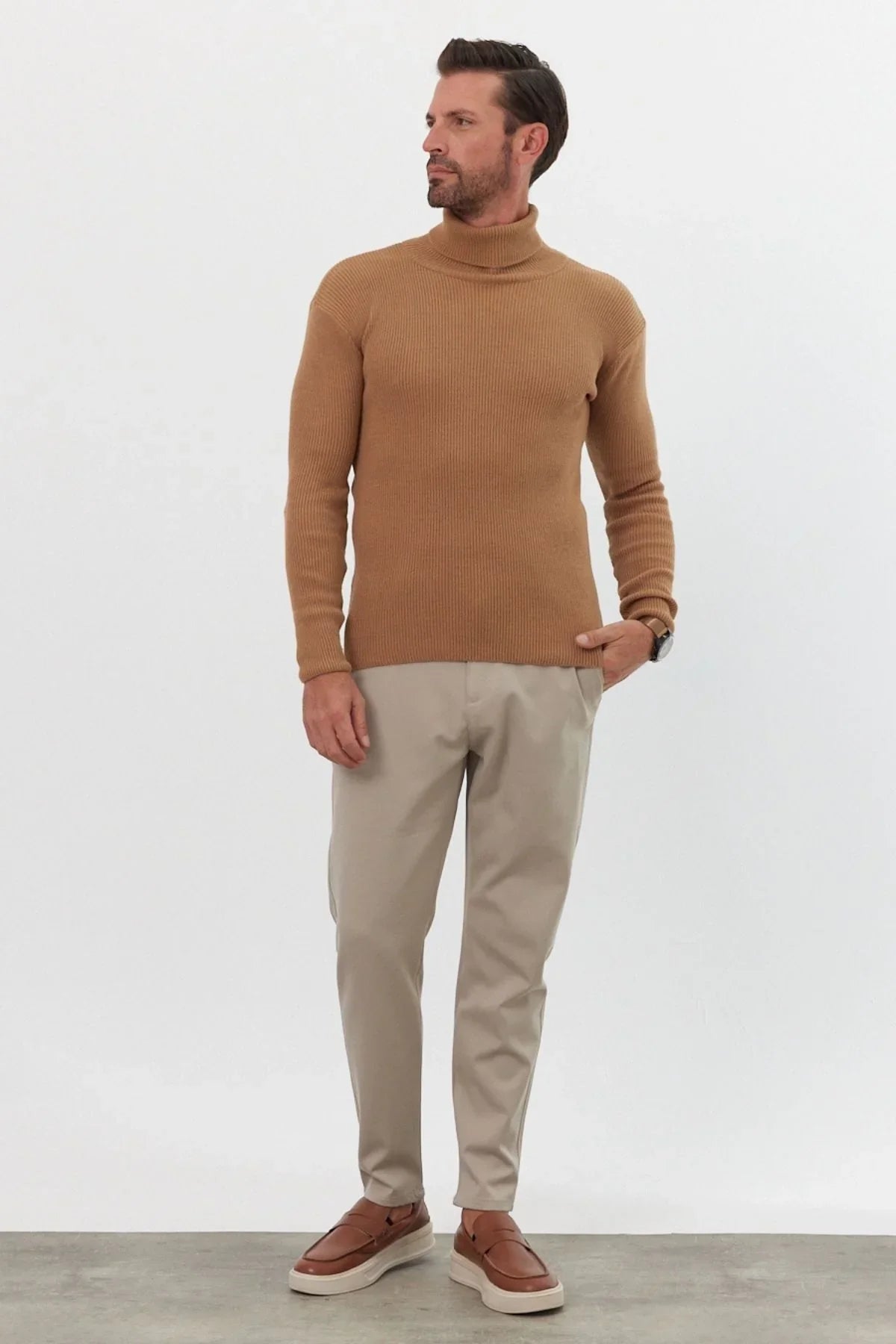 Erkek Balıkçı Yaka Slim Fit Fitilli Triko Kazak - Livio Ferri