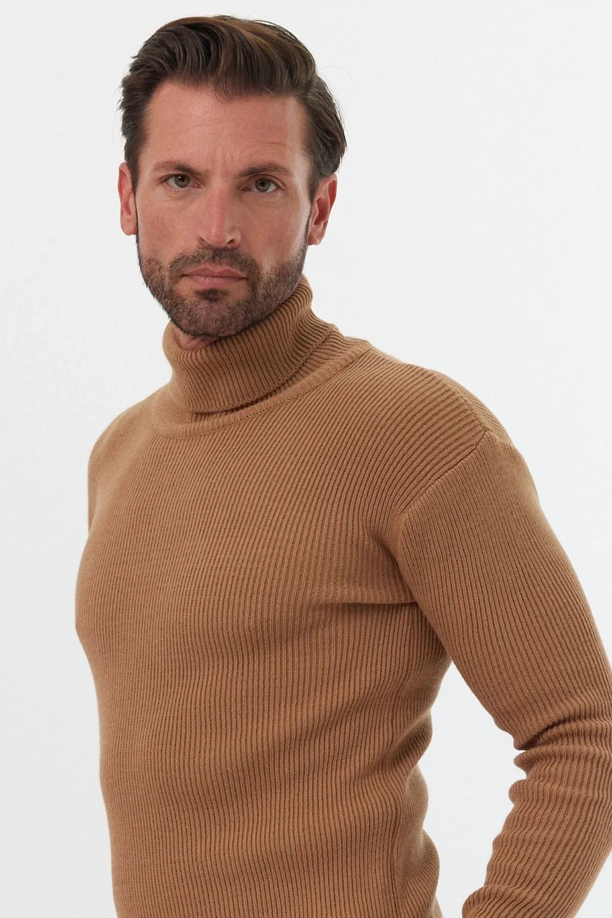 Erkek Balıkçı Yaka Slim Fit Fitilli Triko Kazak - Livio Ferri