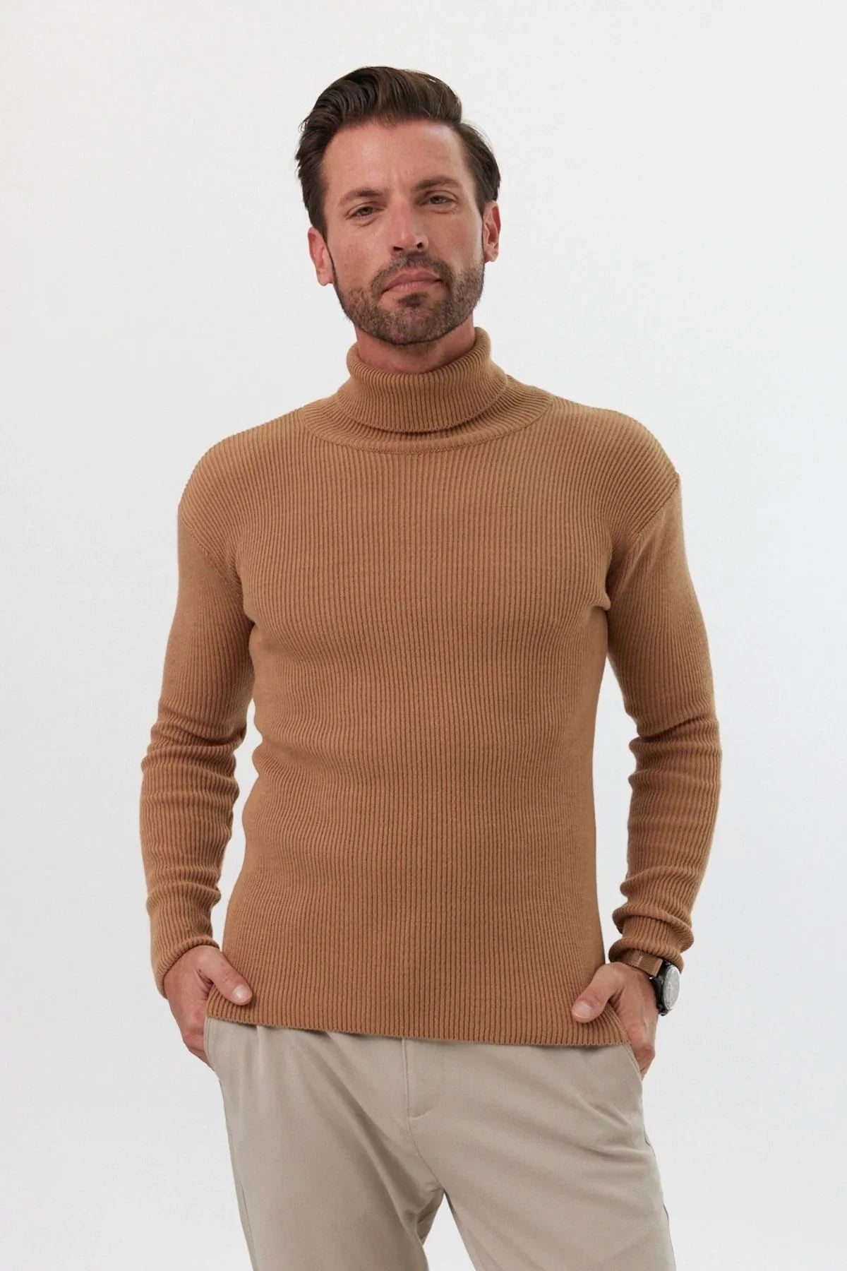 Erkek Balıkçı Yaka Slim Fit Fitilli Triko Kazak - Livio Ferri