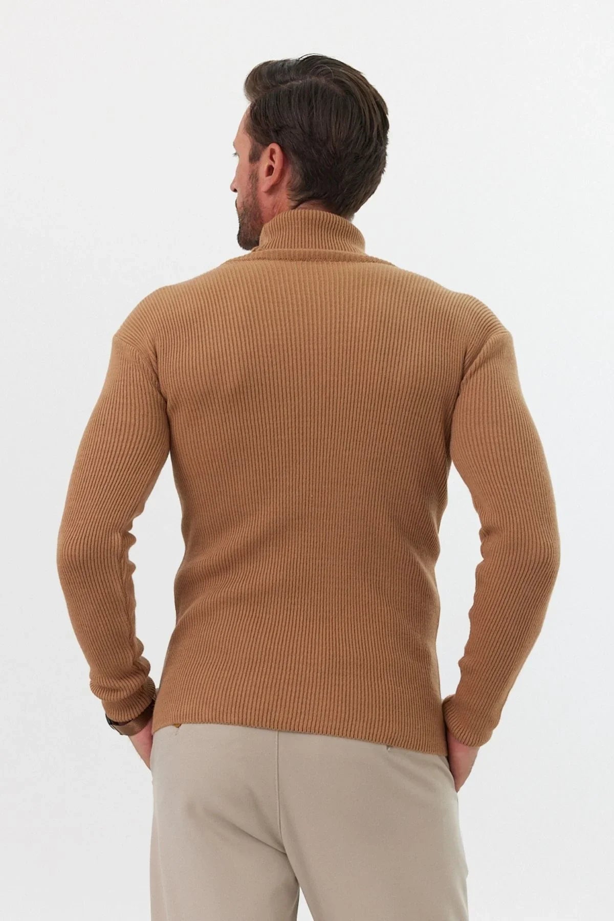 Erkek Balıkçı Yaka Slim Fit Fitilli Triko Kazak - Livio Ferri