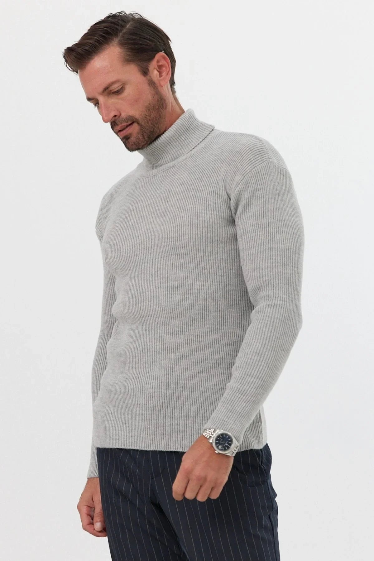 Erkek Balıkçı Yaka Slim Fit Fitilli Triko Kazak - Livio Ferri