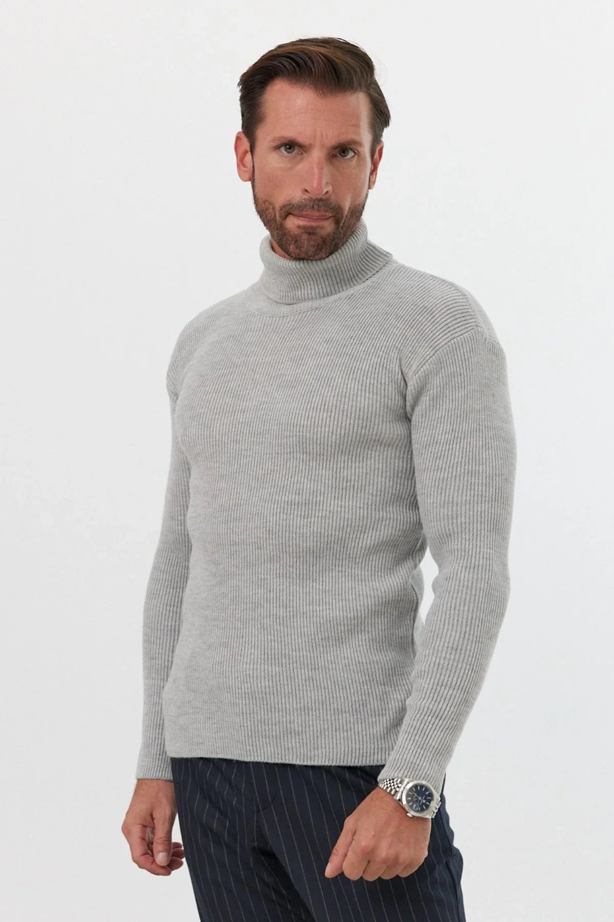 Erkek Balıkçı Yaka Slim Fit Fitilli Triko Kazak - Livio Ferri