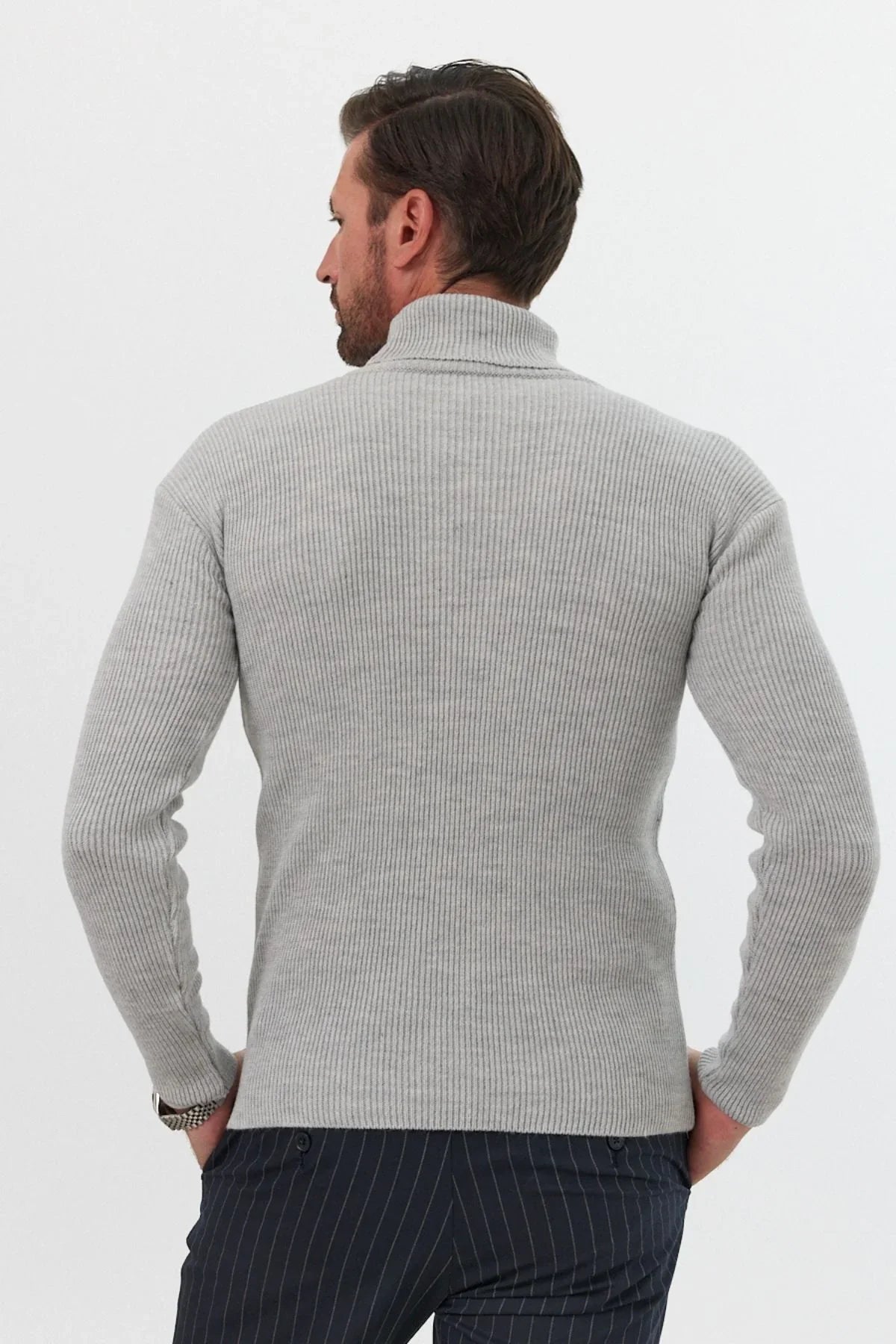 Erkek Balıkçı Yaka Slim Fit Fitilli Triko Kazak - Livio Ferri