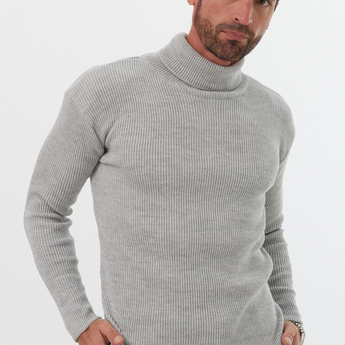 Erkek Balıkçı Yaka Slim Fit Fitilli Triko Kazak