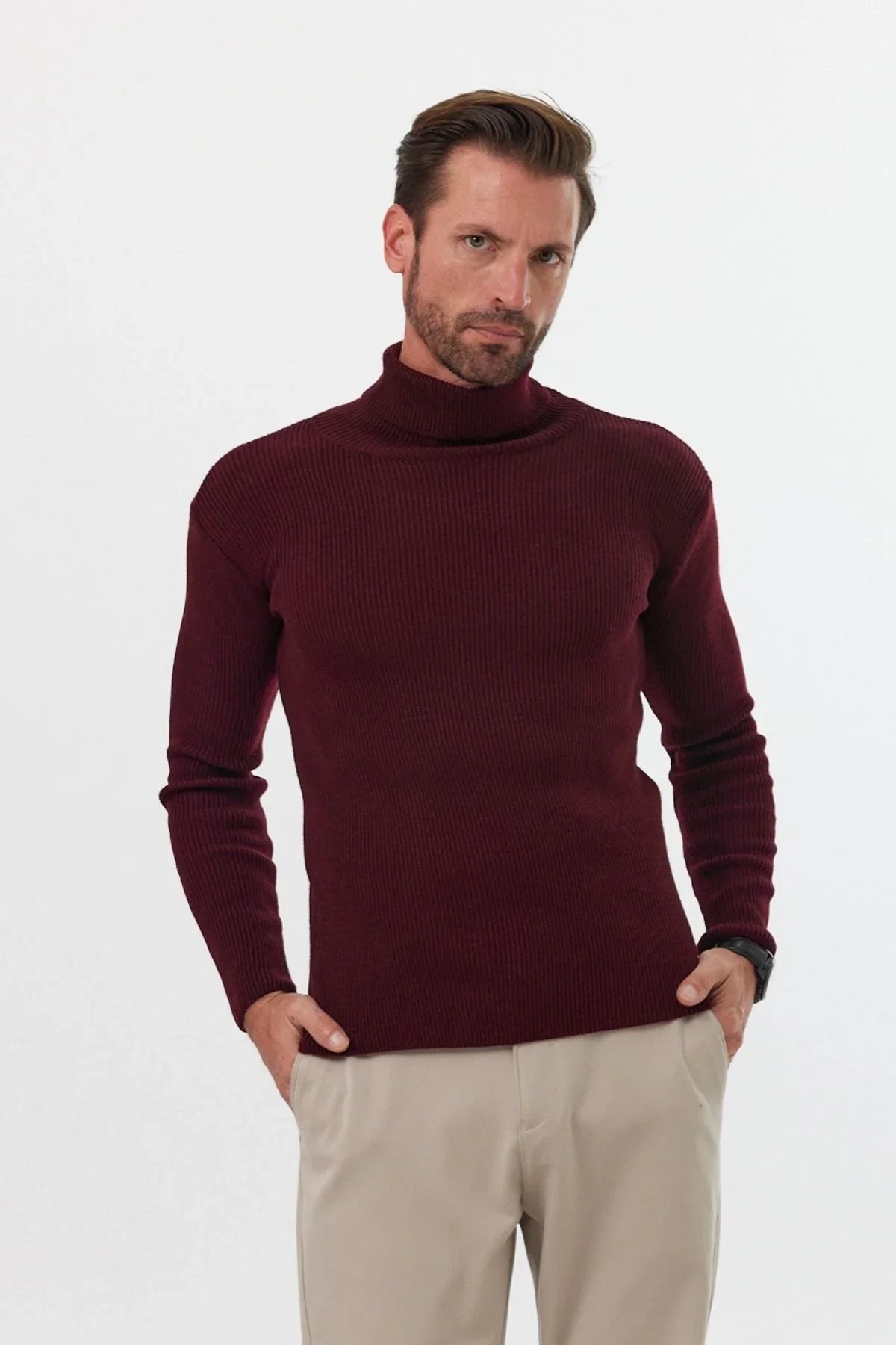 Erkek Balıkçı Yaka Slim Fit Fitilli Triko Kazak - Livio Ferri